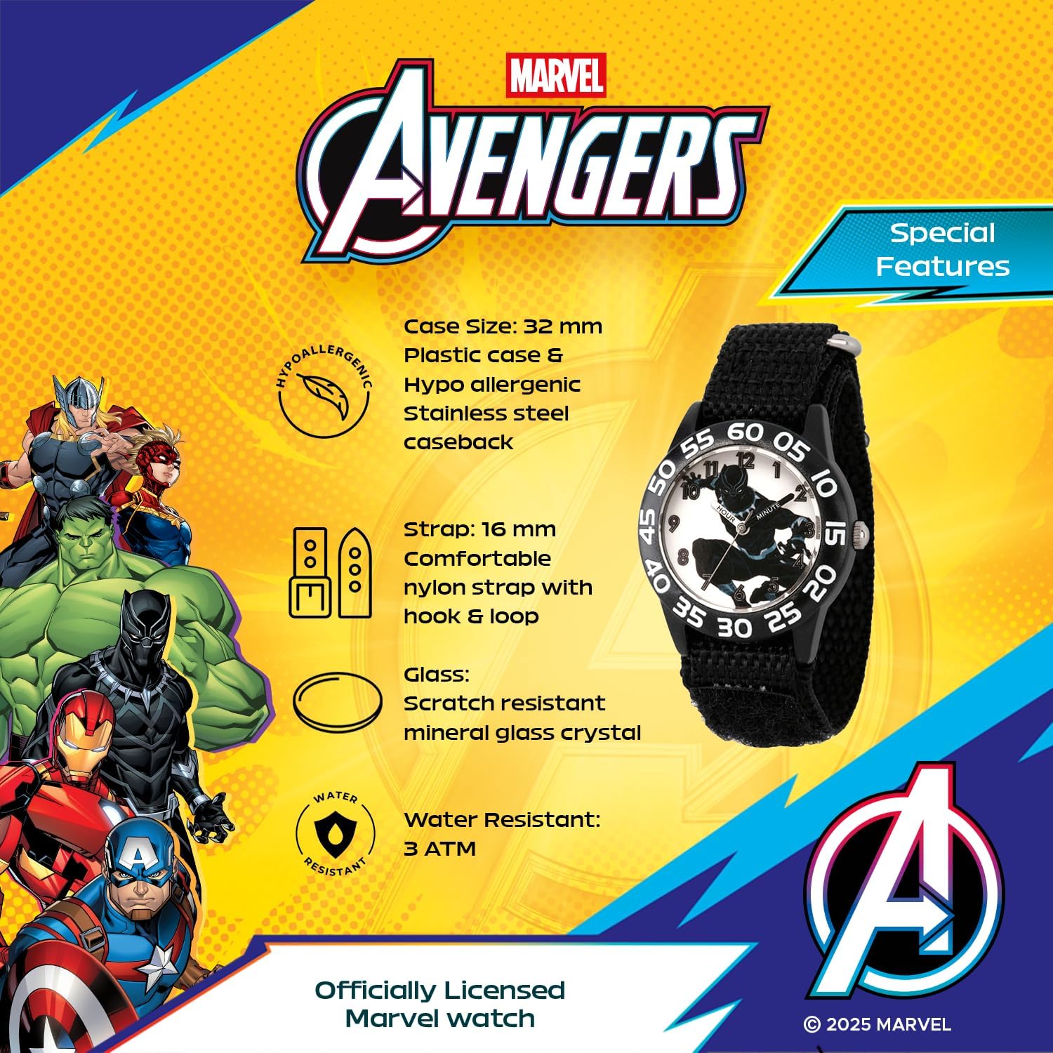 Marvel Kids' WMA000227 Marvel Avengers Analog Display Analog Quartz Black Watch - Image 4