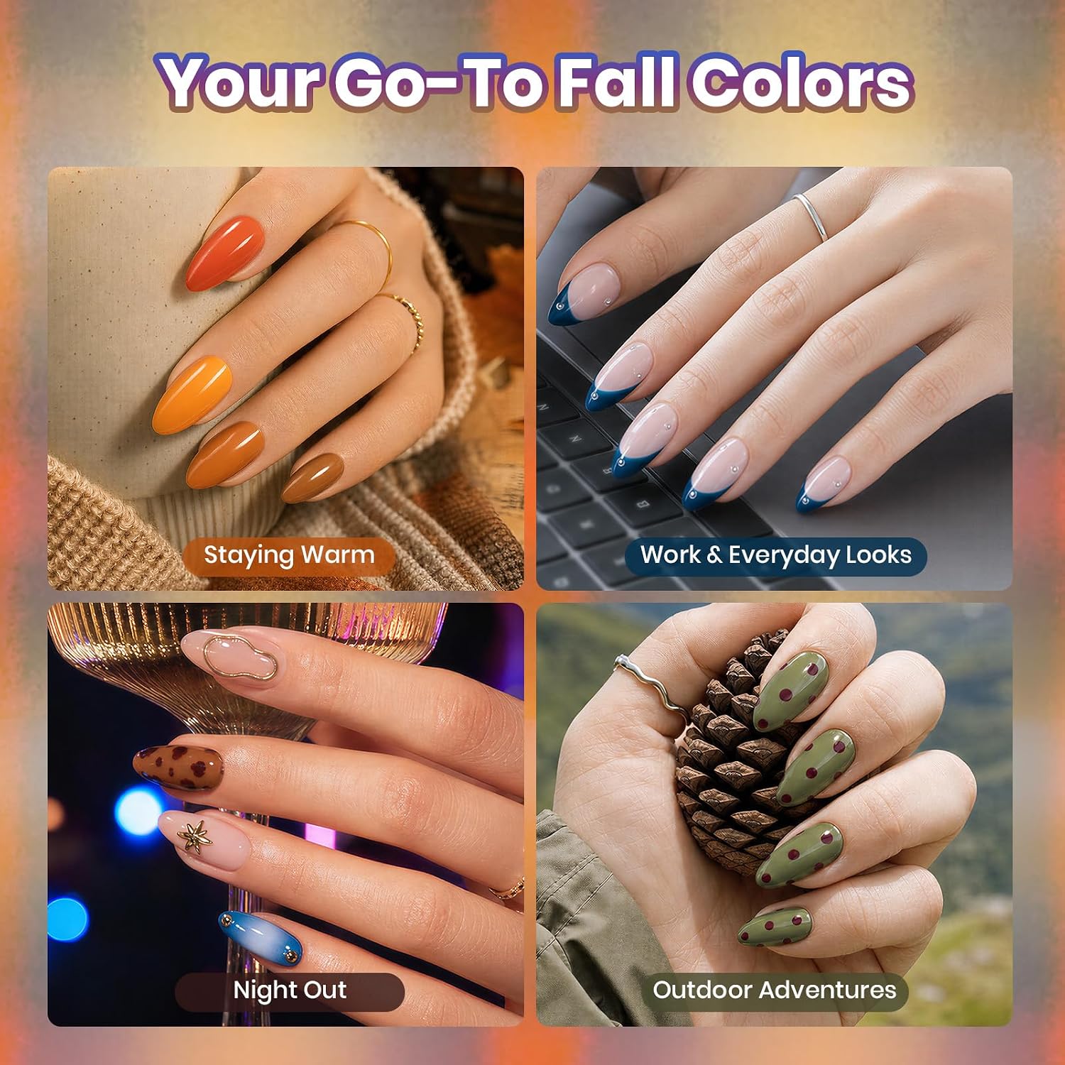 Beetles Fall Gel Polish Set - Fall Passage Collection, Burgundy Brown Orange 25 Autumn Colors Dark Gel Polish with Base Glossy Matte Top Coat UV LED Soak Off Gifts for Women