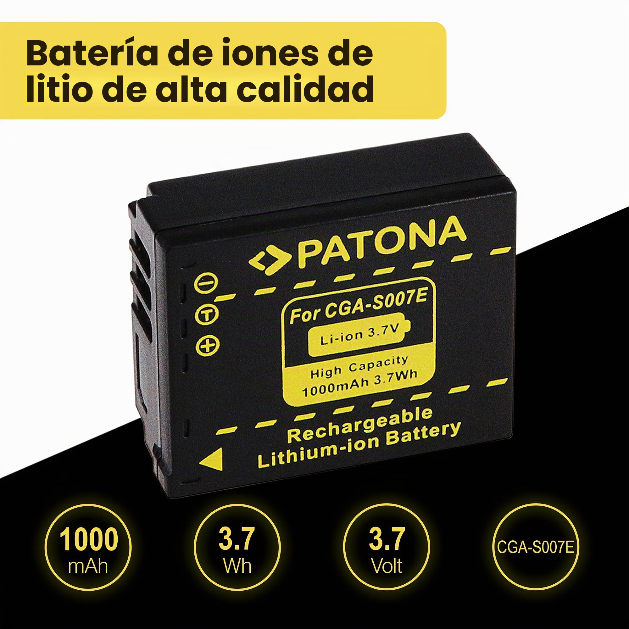 PATONA Vervangende Accu Voor Panasonic CGA-S007E – 1000 MAh, 3,7V – Compatibel Met Lumix TZ1, TZ2, TZ3, TZ4, TZ5, TZ15 & TZ50