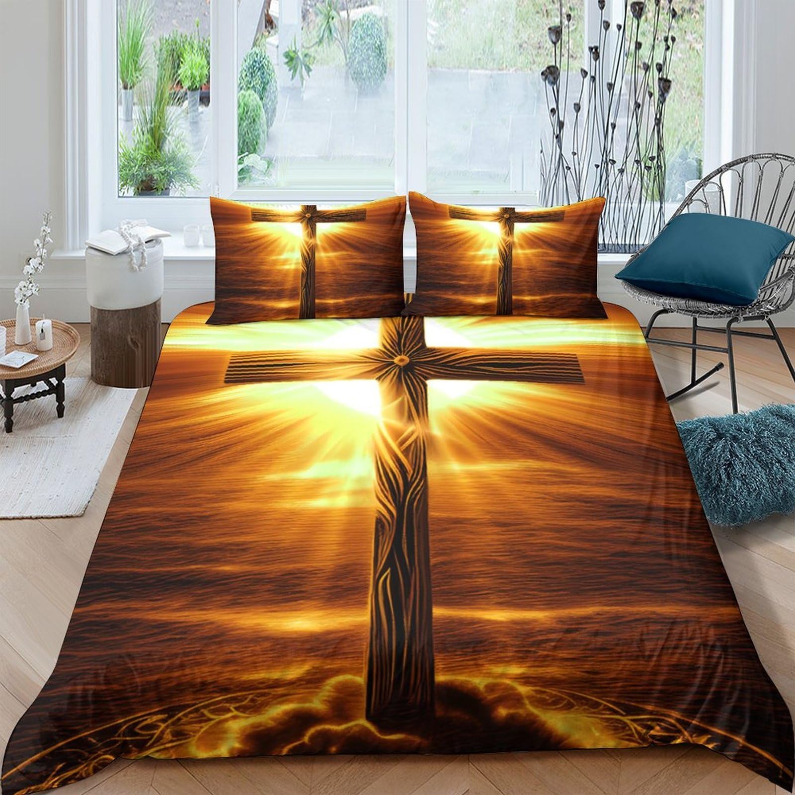 Ctjqhvkz Style-4 3D Printed Sunrise Cross Fitted Sheet Microfiber Soft Bed Sheet For Bedroom Guest Room Decor Mattress Protection Single（135X200cm）