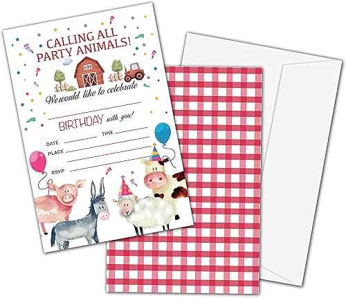 Tarjetas de invitación de fiesta de cumpleaños para niños, invitaciones de fiesta, celebración de fiesta para adolescentes, animales de granja de