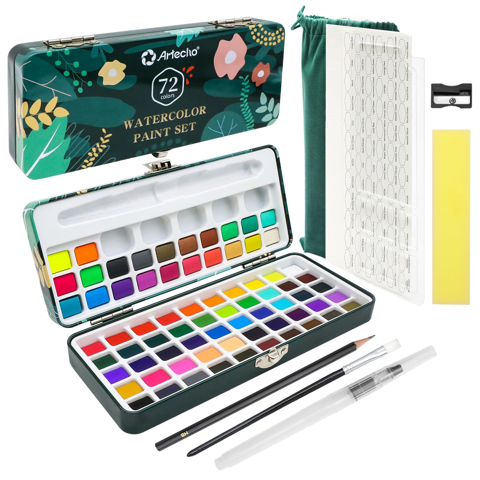 Artecho Watercolor Paint Set 72 Colors, Travel Water color Set with Watercolor Papers and Brushes, Ideal for Amateur Hobbyists, Painting Lovers and Artists