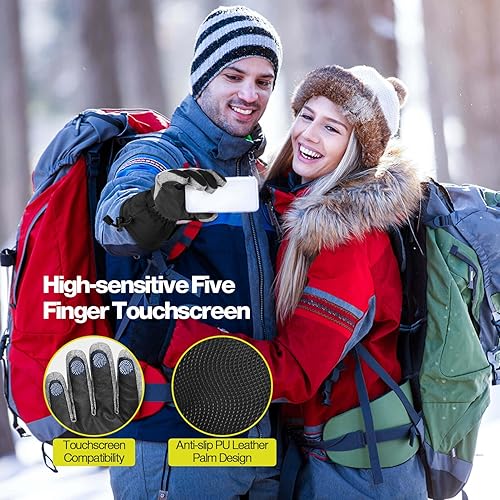 Vista 5 de Hikenture Guantes de esquí para hombres y mujeres-3M Thinsulate guantes de nieve impermeables aislados, guantes de snowboard de invierno, guantes