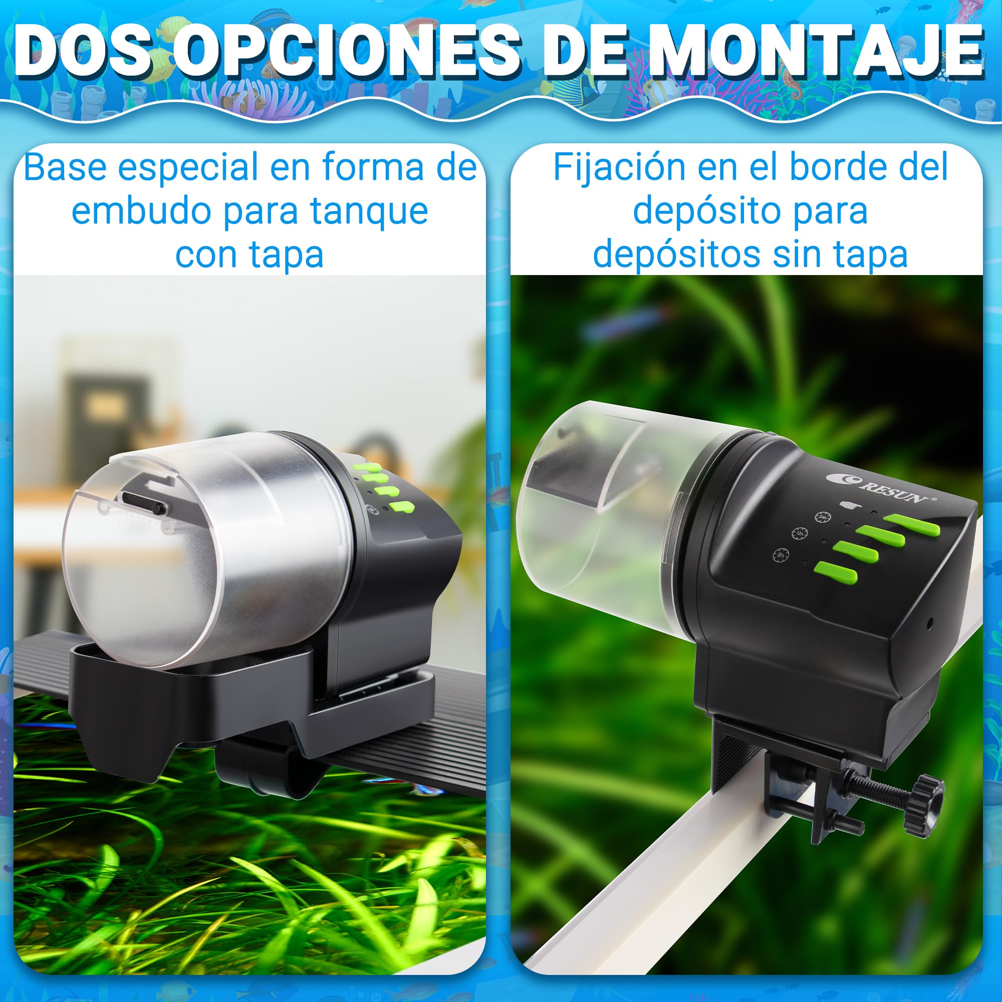 Ycozy Alimentador Automatico Acuario, Dispensador De Comida para Peces, Dispensador Comida Peces con Temporizador Recargable para Tortugas/Peceras & Vacaciones con Fin De Semana