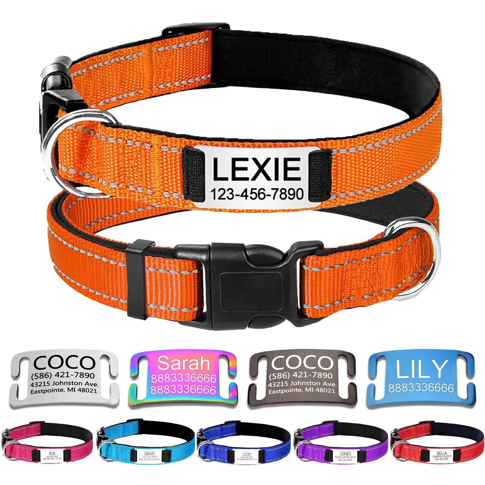 Personalized Pet Collars,Dog Collar with Engraved Name Plate ID Tags,Custom Reflective Adjustable Nylon Collar,Pet Collar for Small Medium Large Dogs,Christmas Pet Gift