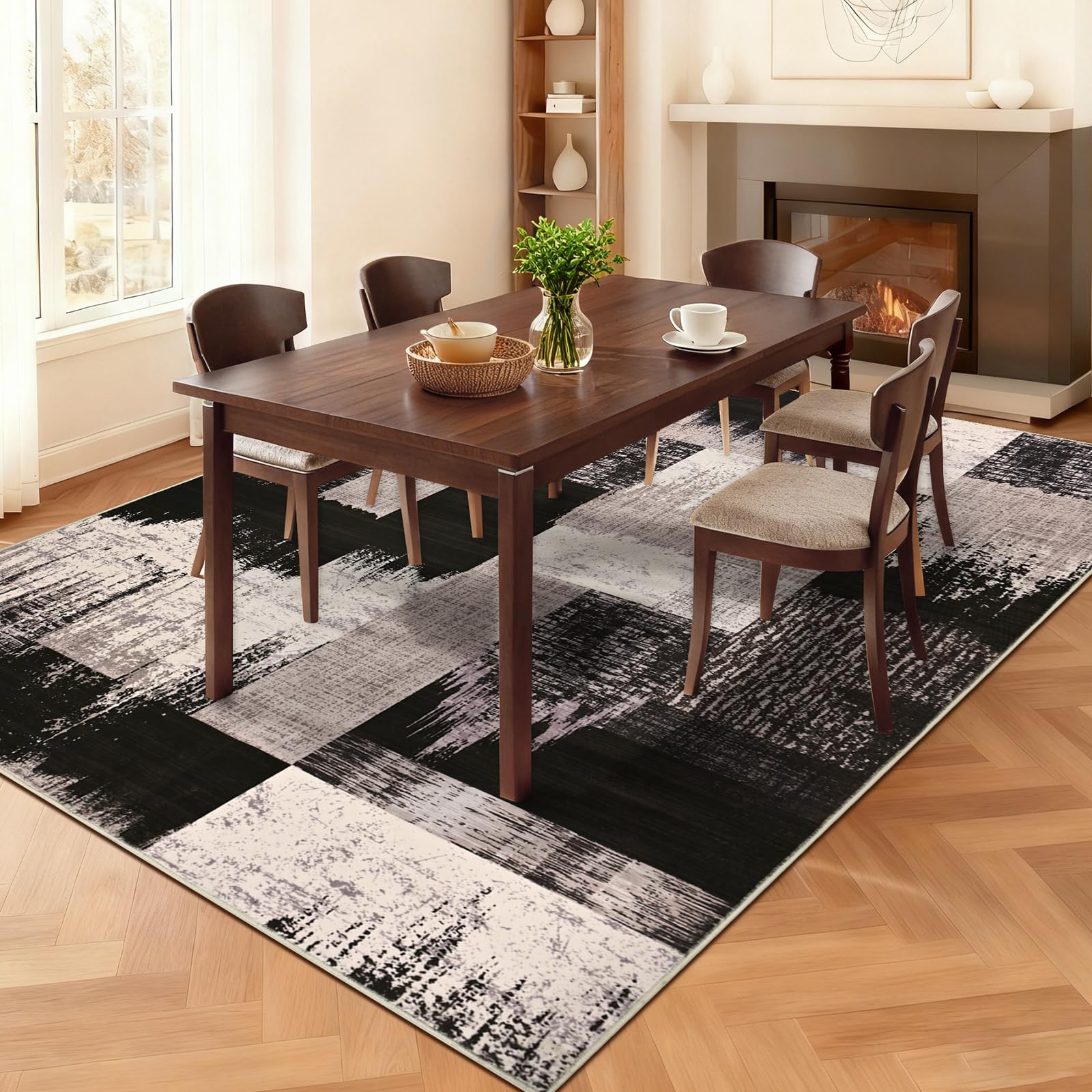 Alishomtll Teppich Schwarz Braun 160x230 cm, Modern Geometrisch Teppich