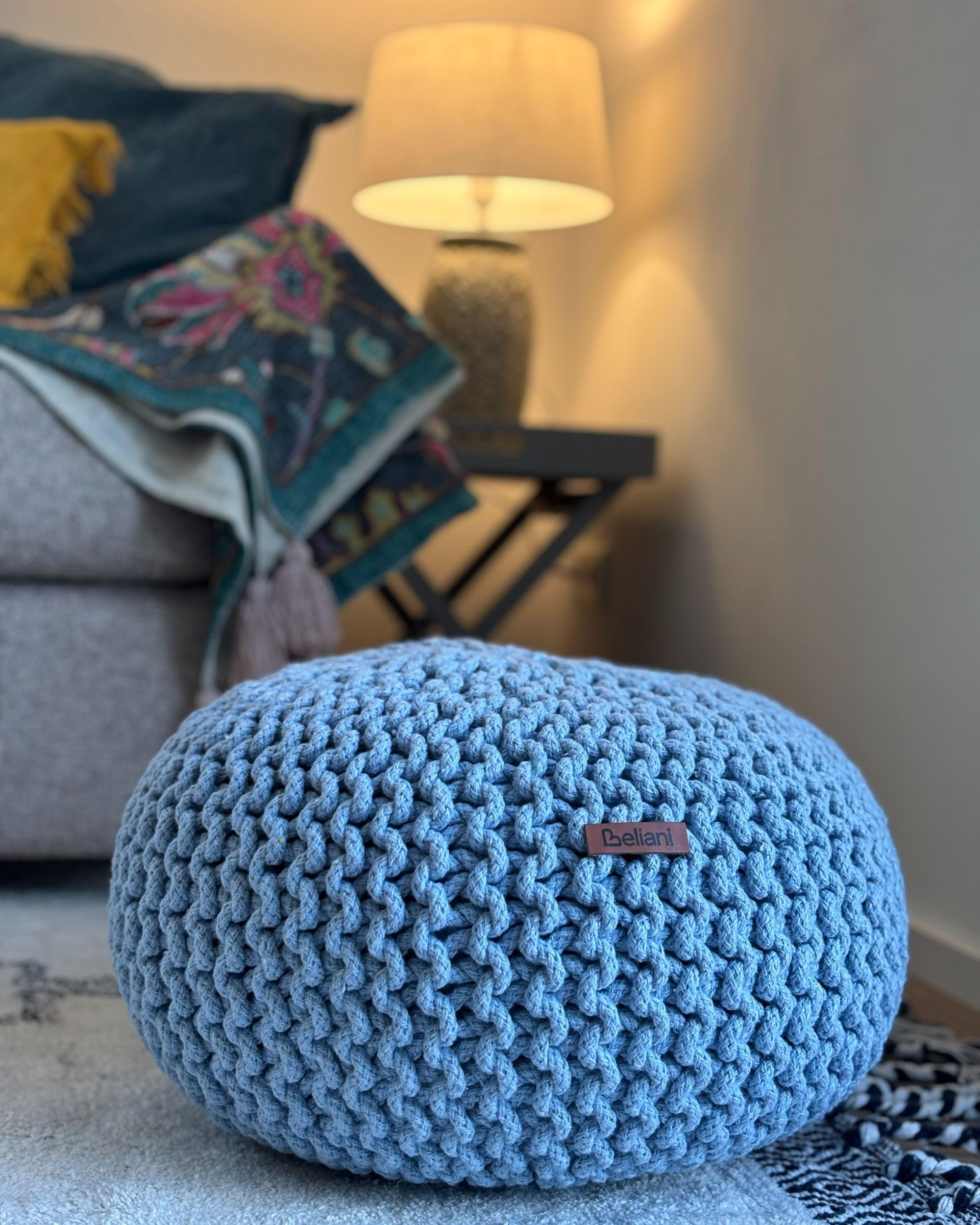 Beliani Pouf poggiapiedi in tessuto azzurro 40 x 25 cm