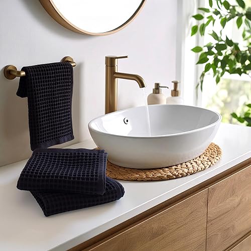 Miniatura 2 de PÜSKÜL - Juego de 3 toallas de mano y cocina de punto gofre orgánico de 100 % algodón turco, color negro, calidad premium, suaves, de secado rápido,