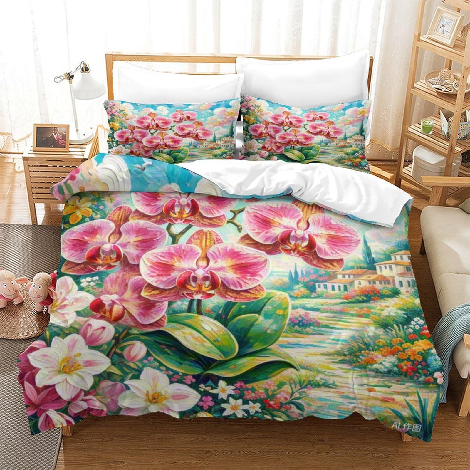 Parure de lit phalaenopsis orchidée super king en microfibre 3D