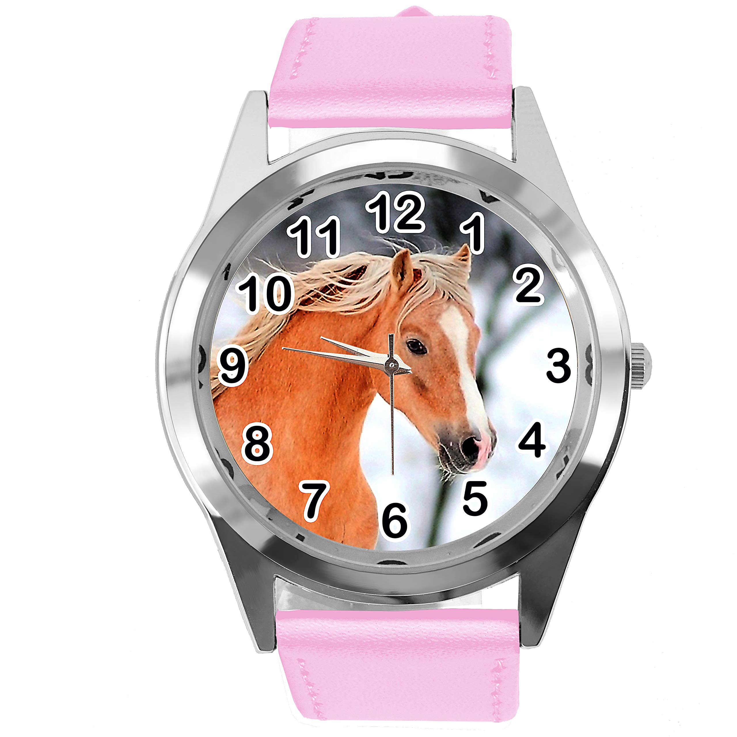 TAPORTPink Leather Round Watch for Beautiful Horse Fans