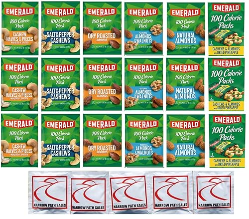 Paquete de 100 calorías de nueces, anacardos y almendras esmeralda, paquete de 18 bolsas, 6 sabores