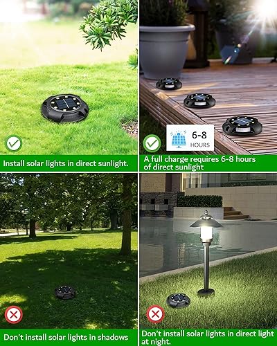Miniatura 9 de Biling Luces solares para exteriores, paquete de 12 unidades, luces solares brillantes para el suelo, luz lateral, impermeable, para patio,
