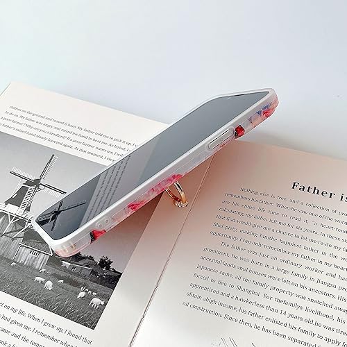 Miniatura 6 de Qokey Funda compatible con iPhone 13 Pro Max de 6.7 pulgadas, diseño de flores, bonito transparente para mujeres y niñas, con anillo giratorio de