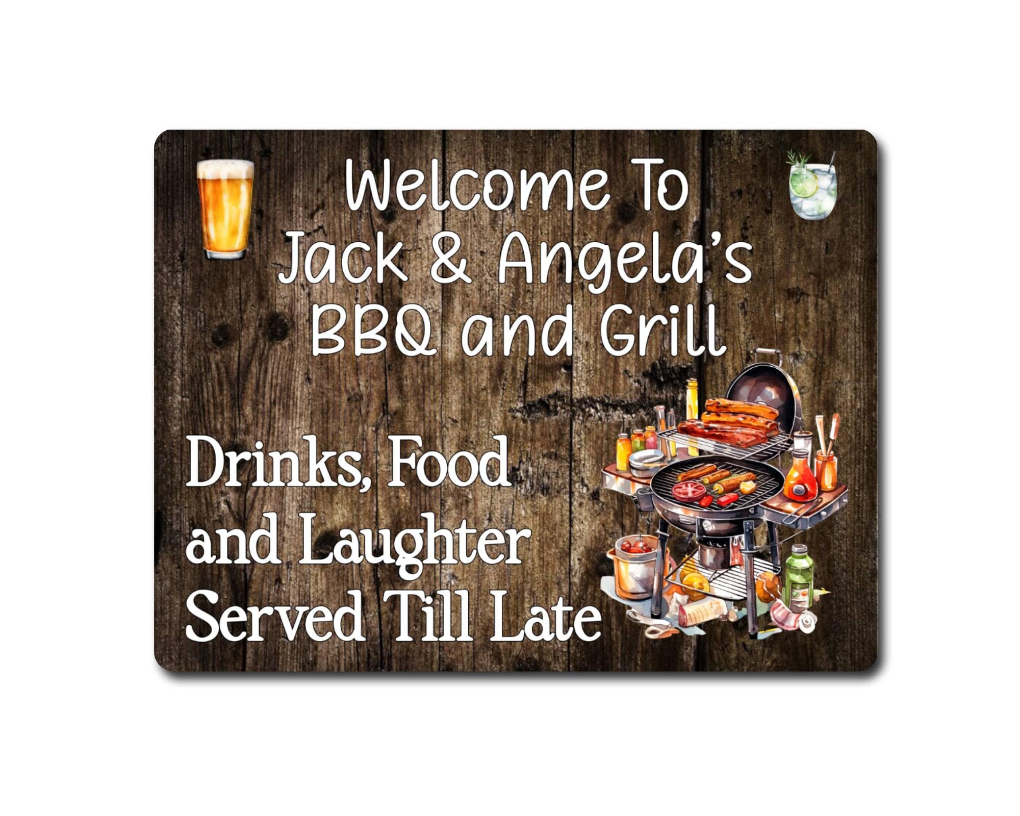 Decalarama Personalised Barbecue Metal Sign Gift – Welcome To Any Name Bbq And Grill - Family Fun Home Food Drink Garden Novelty Aluminium Present