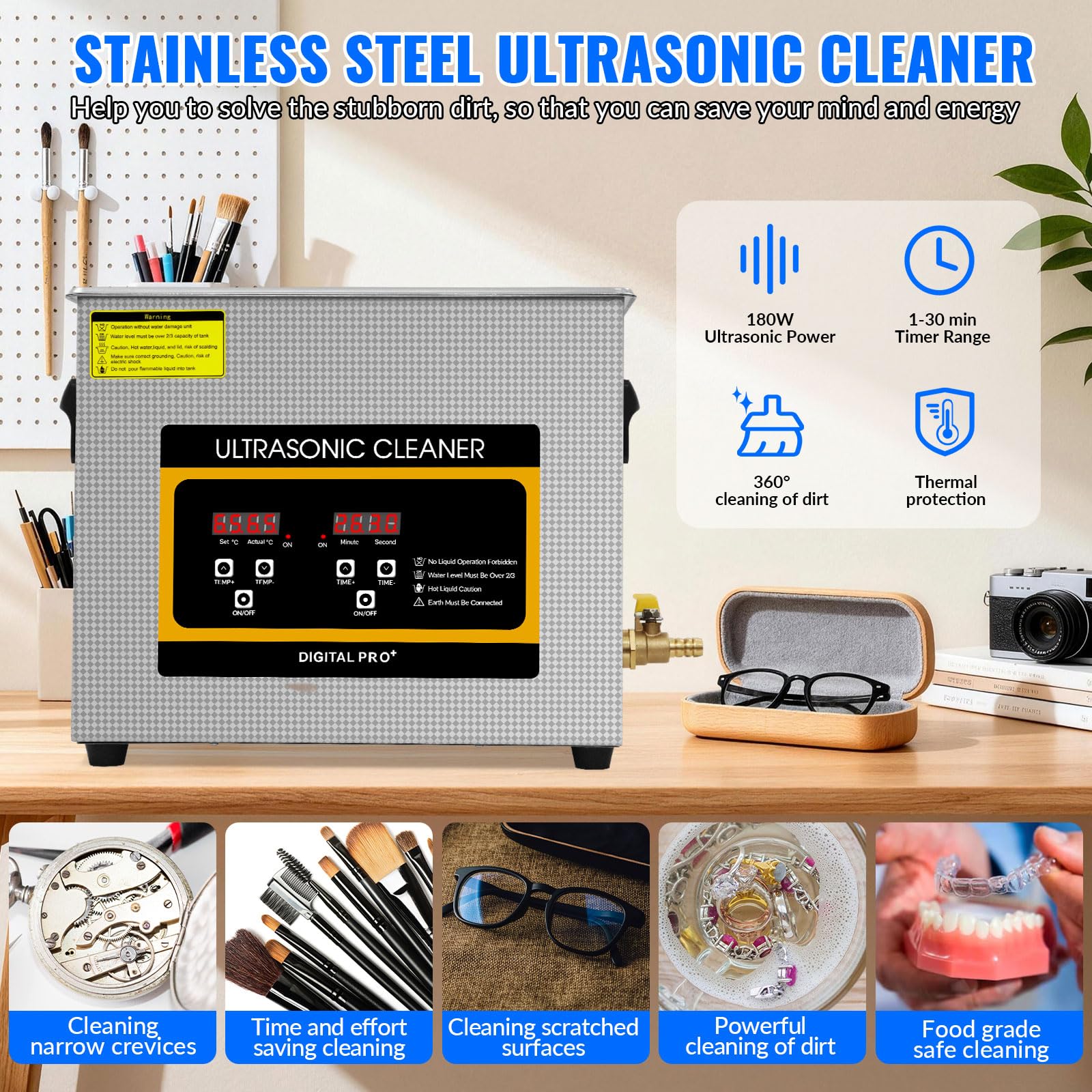 Ultraschallreinigungsgerät 6L, Professioneller Edelstahl Ultraschallreiniger mit Heizung und Timer, Ultraschallreiniger für Brillen, Uhren, Zahnersatz und Schmuck