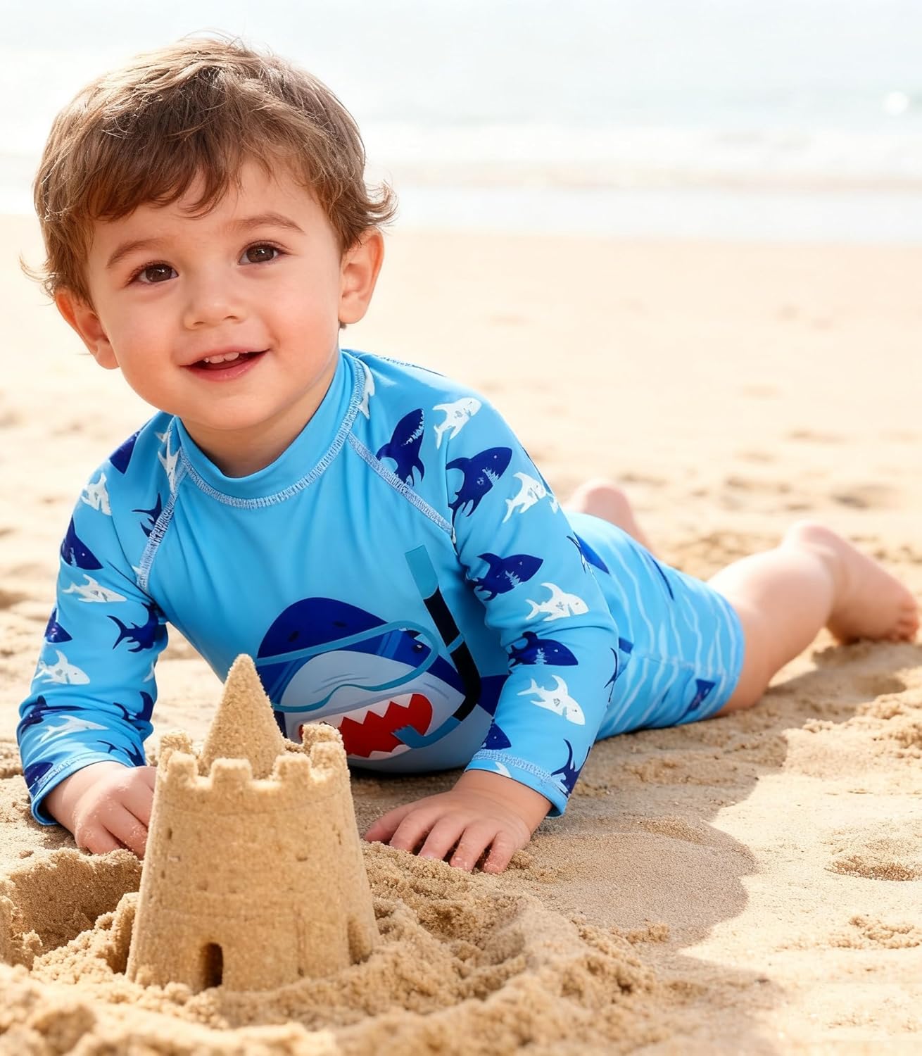 ADUKIDE Baby Boys Swimsuit Summer Beach Rash Guard Swimwear One Piece Sunsuit with Sun Hat 3-24 Months - Image 7