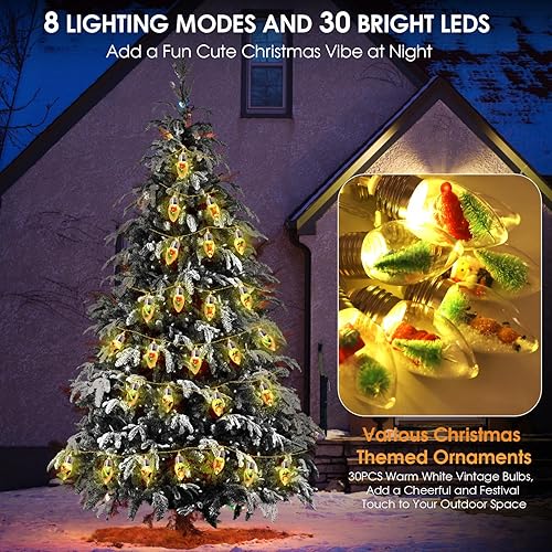 Miniatura 4 de Luces solares de Navidad al aire libre, vintage y retro alimentadas por energía solar, luces de globo de nieve de Navidad con árboles en el interior