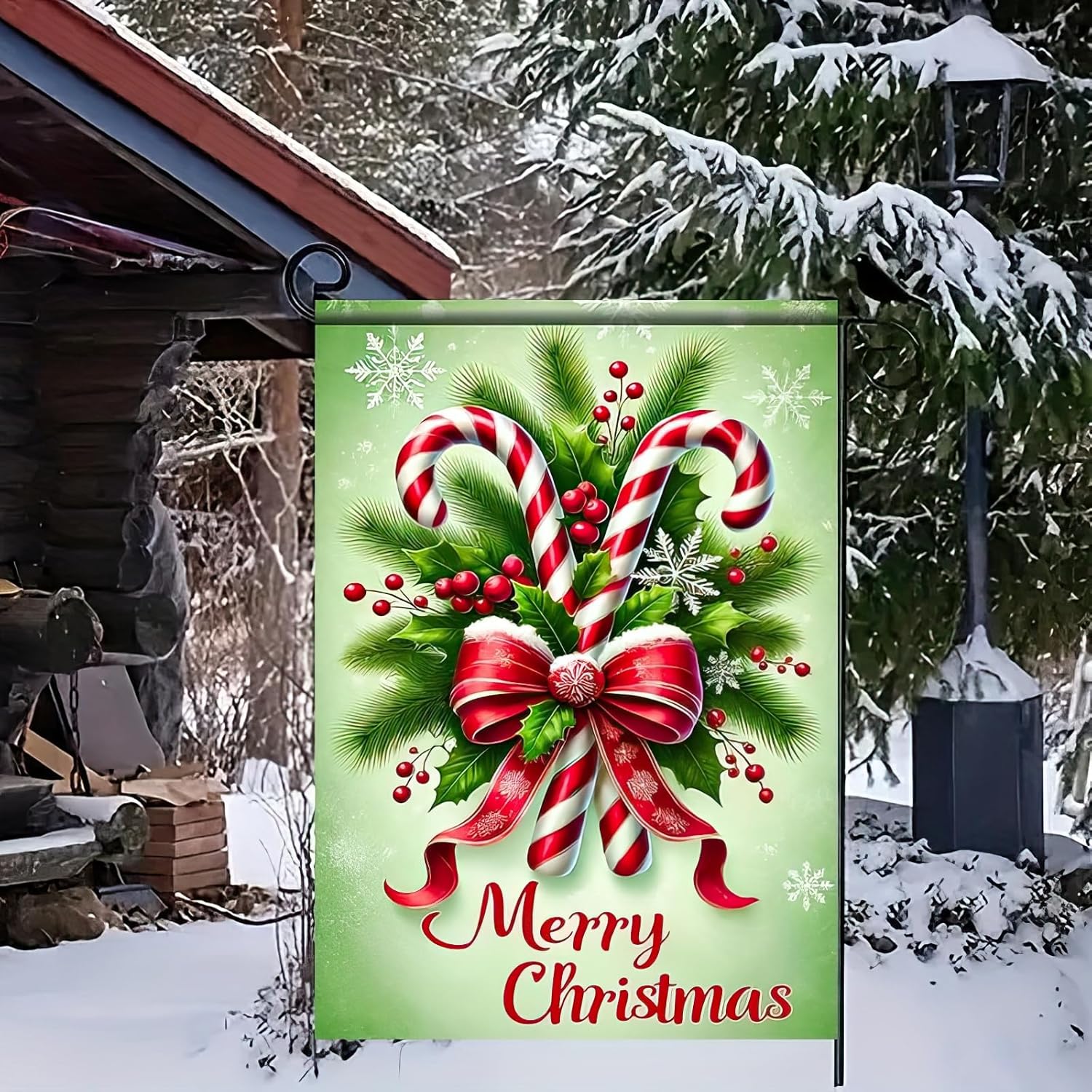 Candy Cane Christmas Garden Flag 12x18 Double Sided Red Bow Snowflake Winter Holiday Garden Flag Outdoor Christmas Banner Seasonal Yard Decoration for Lawn Porch and Farmhouse Decor - Image 5