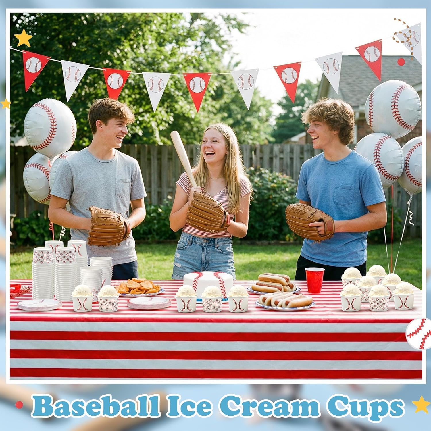 Honeydak 200 Pack Baseball 5 oz Ice Cream Cups Disposable Paper Dessert image 4