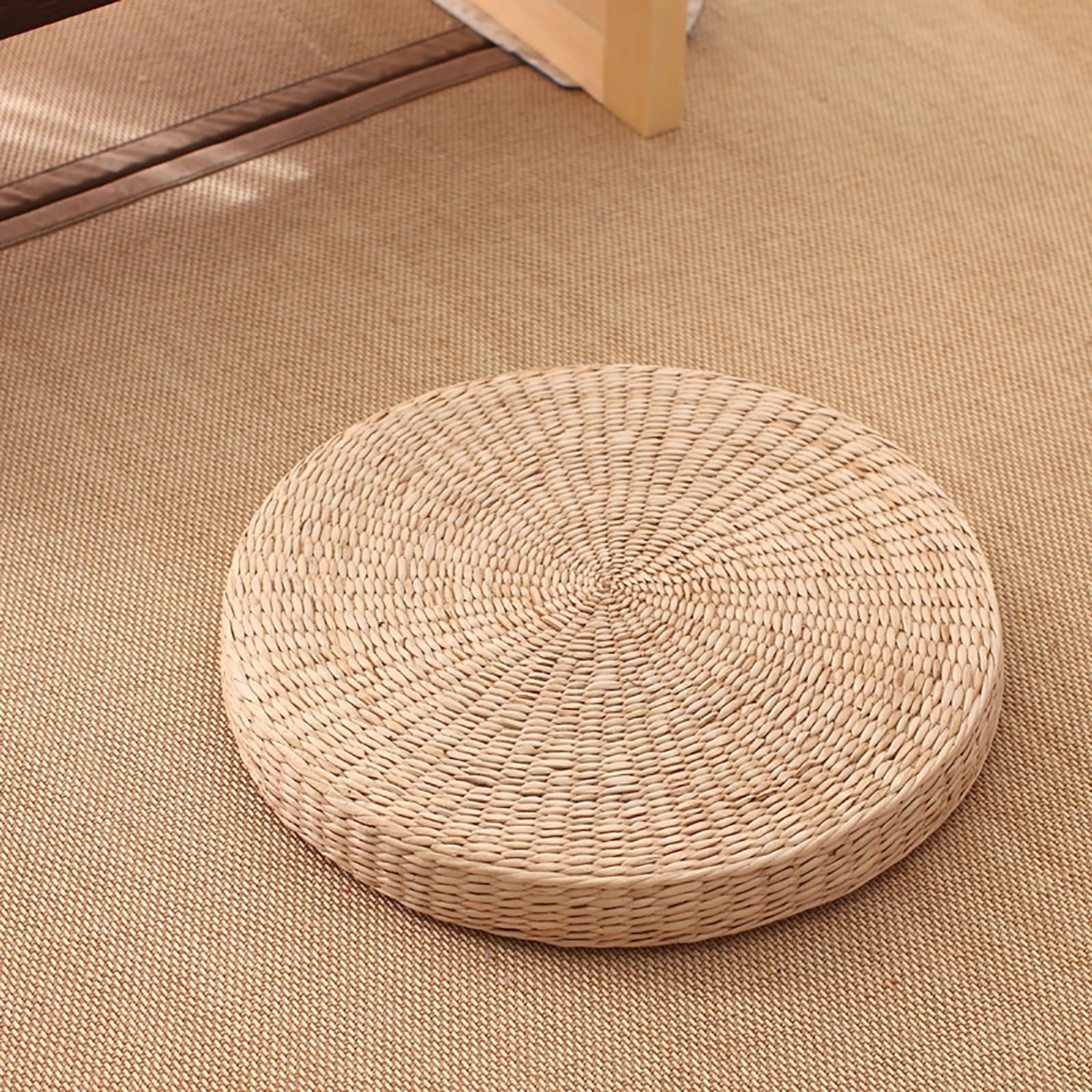 Konsilsa Woven Straw Seat Cushion, Japanese-Style Handcrafted Tatami Floor Pillow Cushion Round Pouf Outdoor Floor Pads Suitable for Yoga Meditation Garden Living Room(H6cm,Diameter: 45cm(18inch))