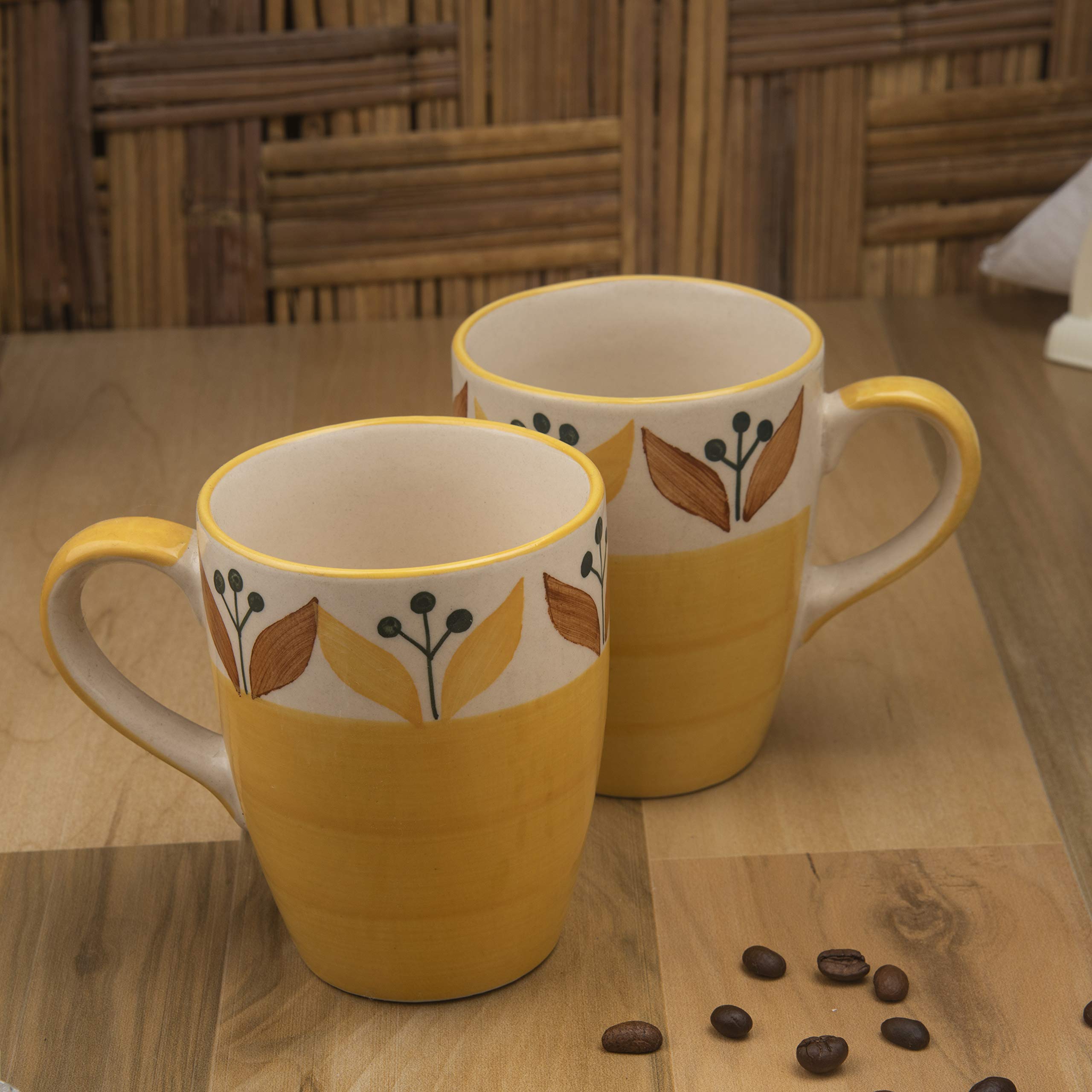 HS HINDUSTANI SAUDAGAR Mustard Bloom Coffee Mug Set of 2(275 ML Each) Microwave Safe Coffee Mugs Ceramic Milk Mug Ceramic Tea Mug Set Handmade Cup Best for Gift.