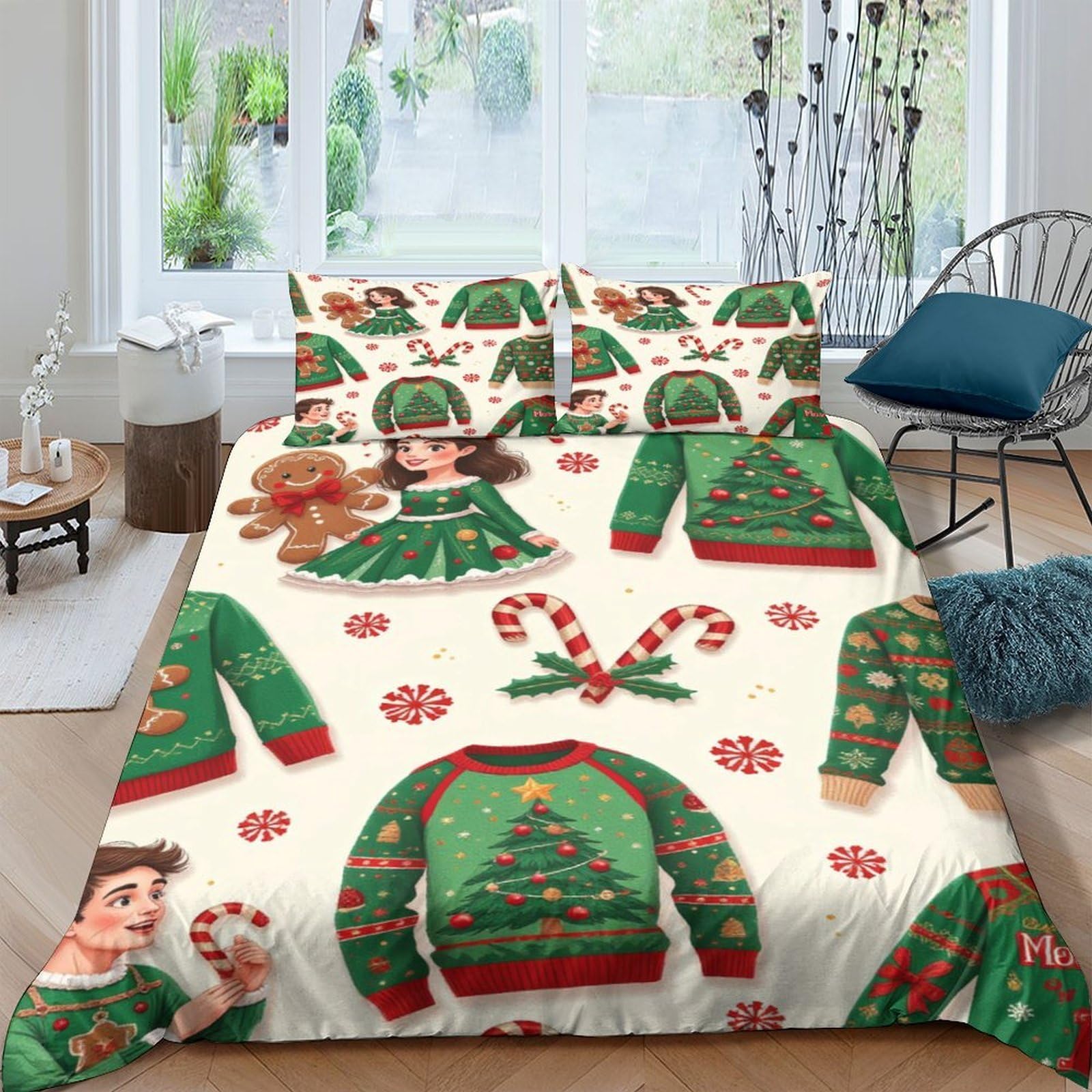 XFKLYNVCJ 3D Printed Christmas sweater Duvet Cover Brushed Microfiber Festive holiday design Bedding Cover Lightweight Fade Resistant for Housewarming Gift New Homeowners Use King（220x240cm）