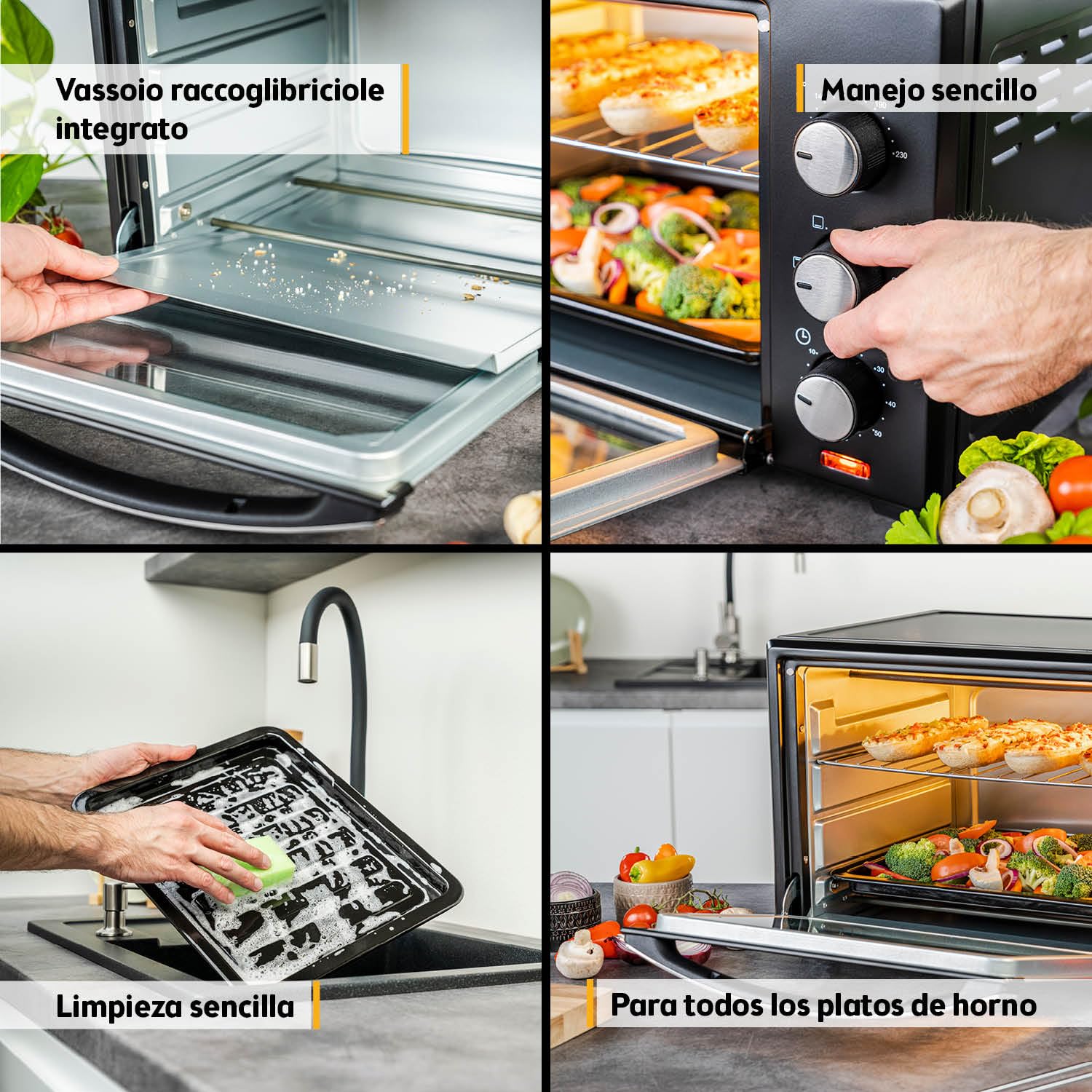 First Austria Mini Horno 30L 1600W Horno Eléctrico con Termostato 230°C Temporizador 60min 3 Alturas Bandeja Parrilla