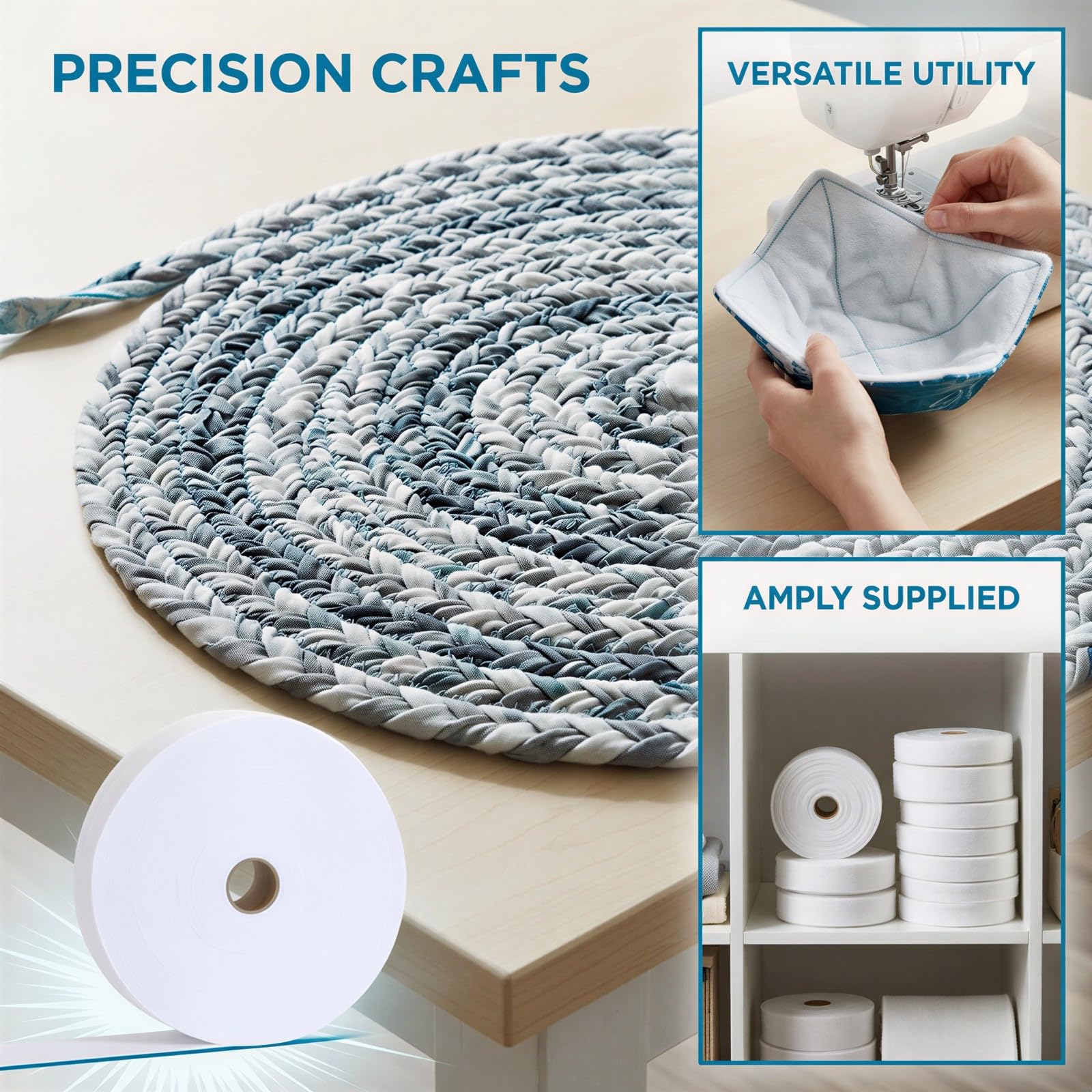 Polyester-Füllvlies als Rollenware, 2 1/4 Zoll x 50 Yards, waschbare Stoffstreifen zum Nähen, weiche weiße Quiltvliesrolle für Teppiche, gewebte Matten, DIY-Bastelprojekte und mehr