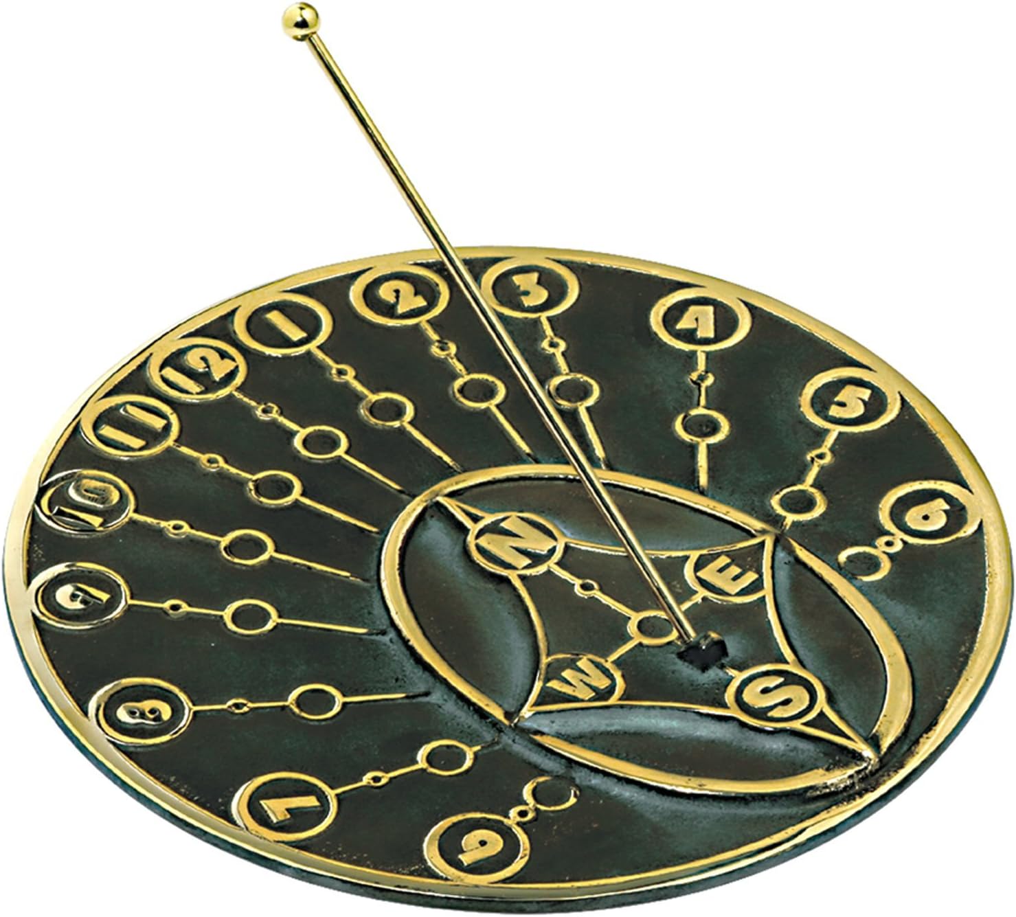 Rome 2309 Modern Times Sundial, Solid Brass with Verdigris Highlights, 10-Inch Diameter