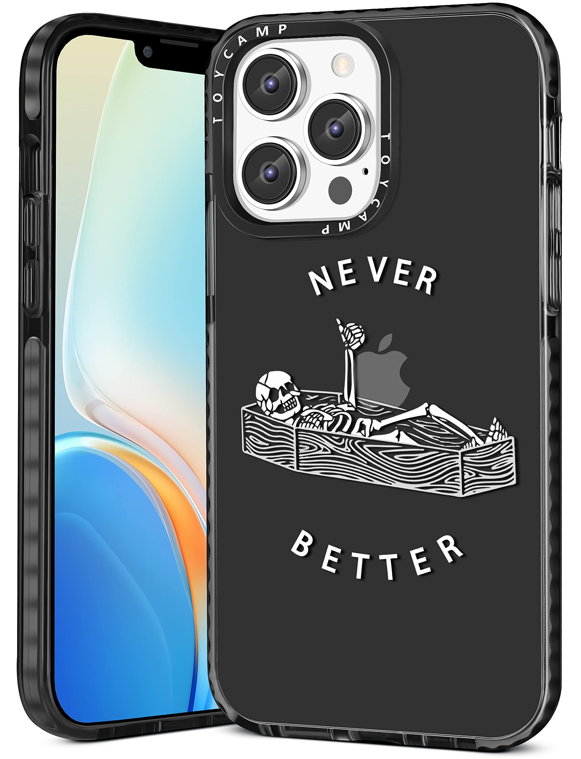 Photo 1 of 2 PACK Toycamp for iPhone 14 Pro Case Cute Funny Skull Skeleton Design for Women Girls Boys Teens for iPhone 14 Pro Cases, Cute Cartoon Skeleton Print Cover for 14 Pro Case Black Lying Skeleton