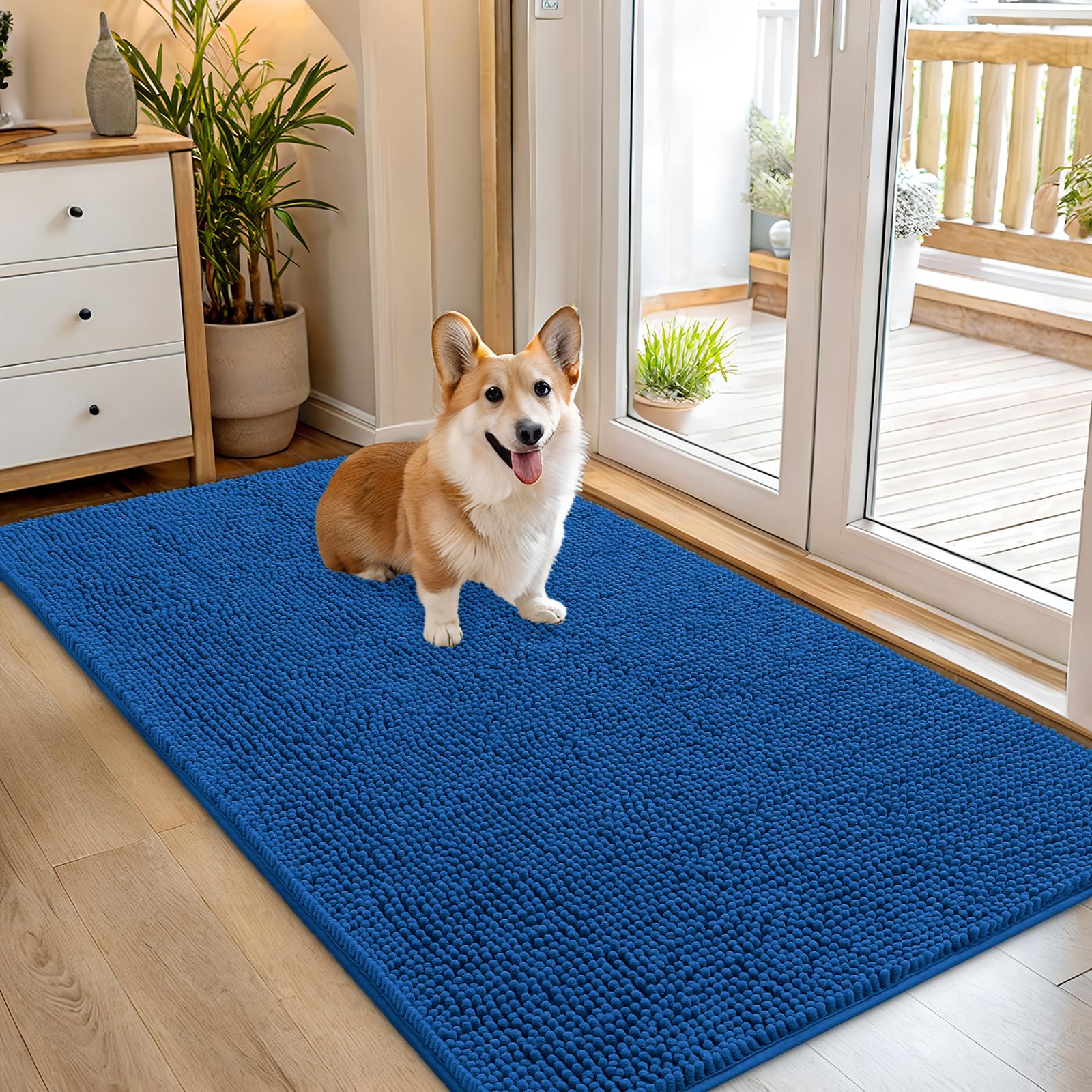 OLANLY Dog Door Mat for Muddy Paws 54x32, Super Absorbent Chenille Mud Mat