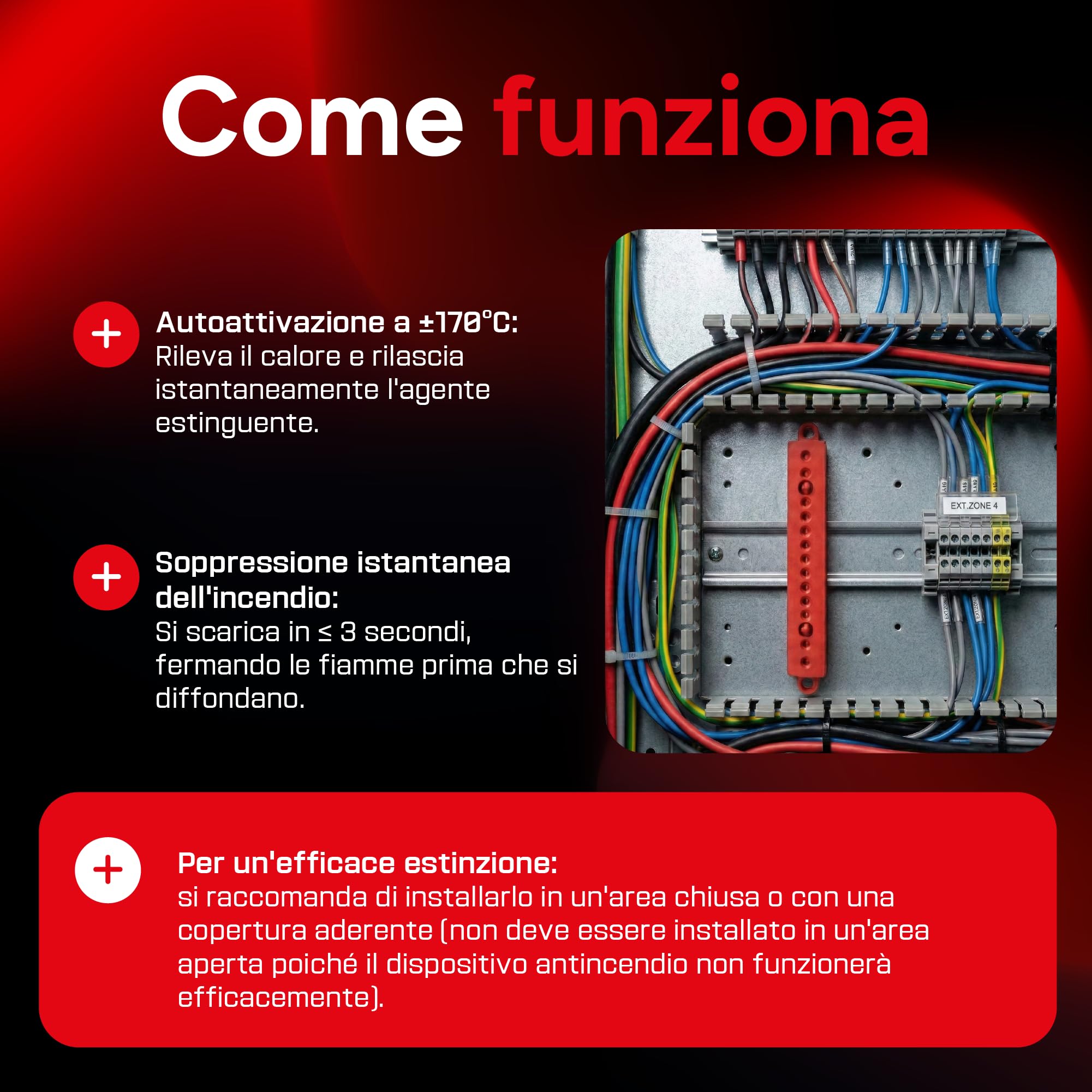 Piccolo Estintore Automatico (4 Pezzi) | Per quadri elettrici, fusibili, batterie al litio, inverter, veicoli, imbarcazioni e vani tecnici.