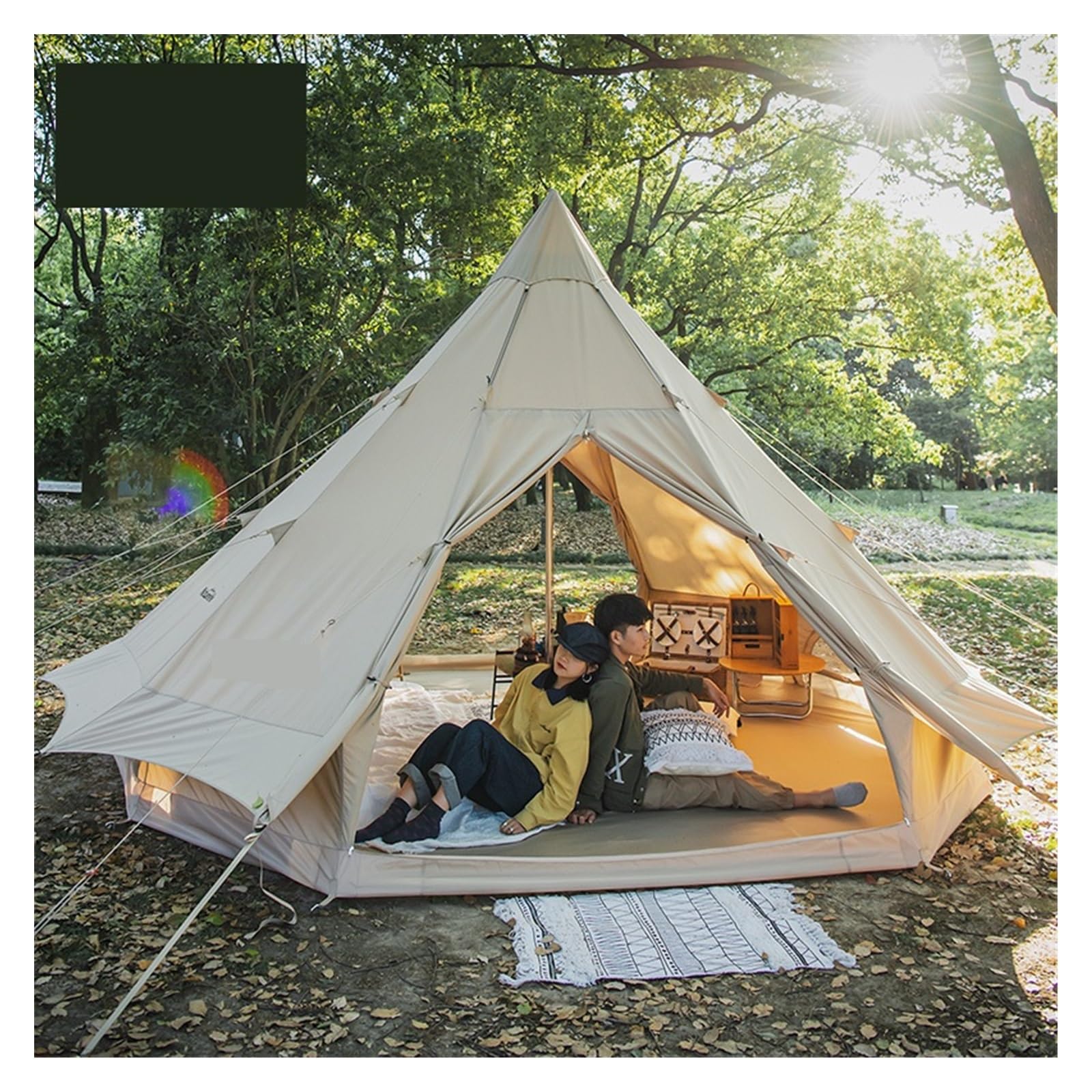 Campingzelt Großes Baumwoll-Pyramidenzelt, Outdoor-Camping, Picknick, Party, Baumwollzelt, bietet Platz for 12 Personen, Partyzelt Tolle Belüftung(Quicksand Gold) Sport & Freizeit