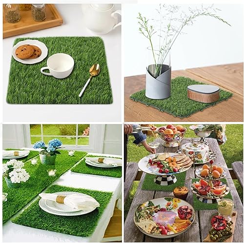 Miniatura 6 de jltkj Azulejos de césped artificial, azulejos de césped que se entrelazan con alfombra autodrenante para patio, decoración interior y exterior (6