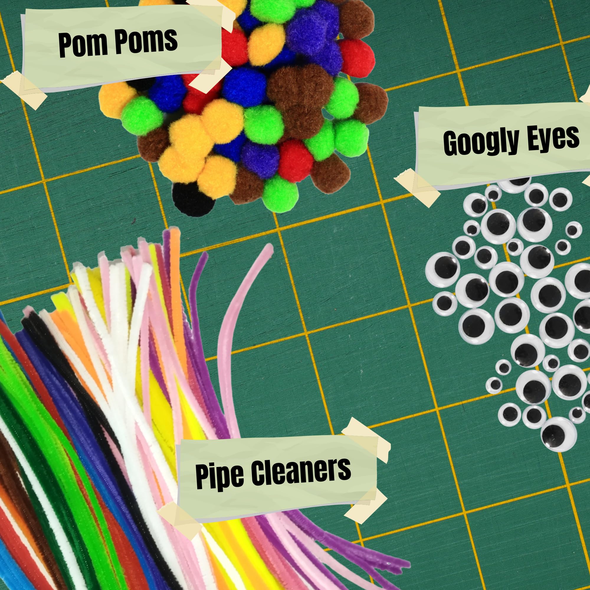 IEIDidactics Vibhuti Crafts 3-in-1 Craft Bundle | 50 Pipe Cleaners, 50 Pompoms, 50 Googly Eyes - Creative Supplies for DIY Projects and Art Activities 1