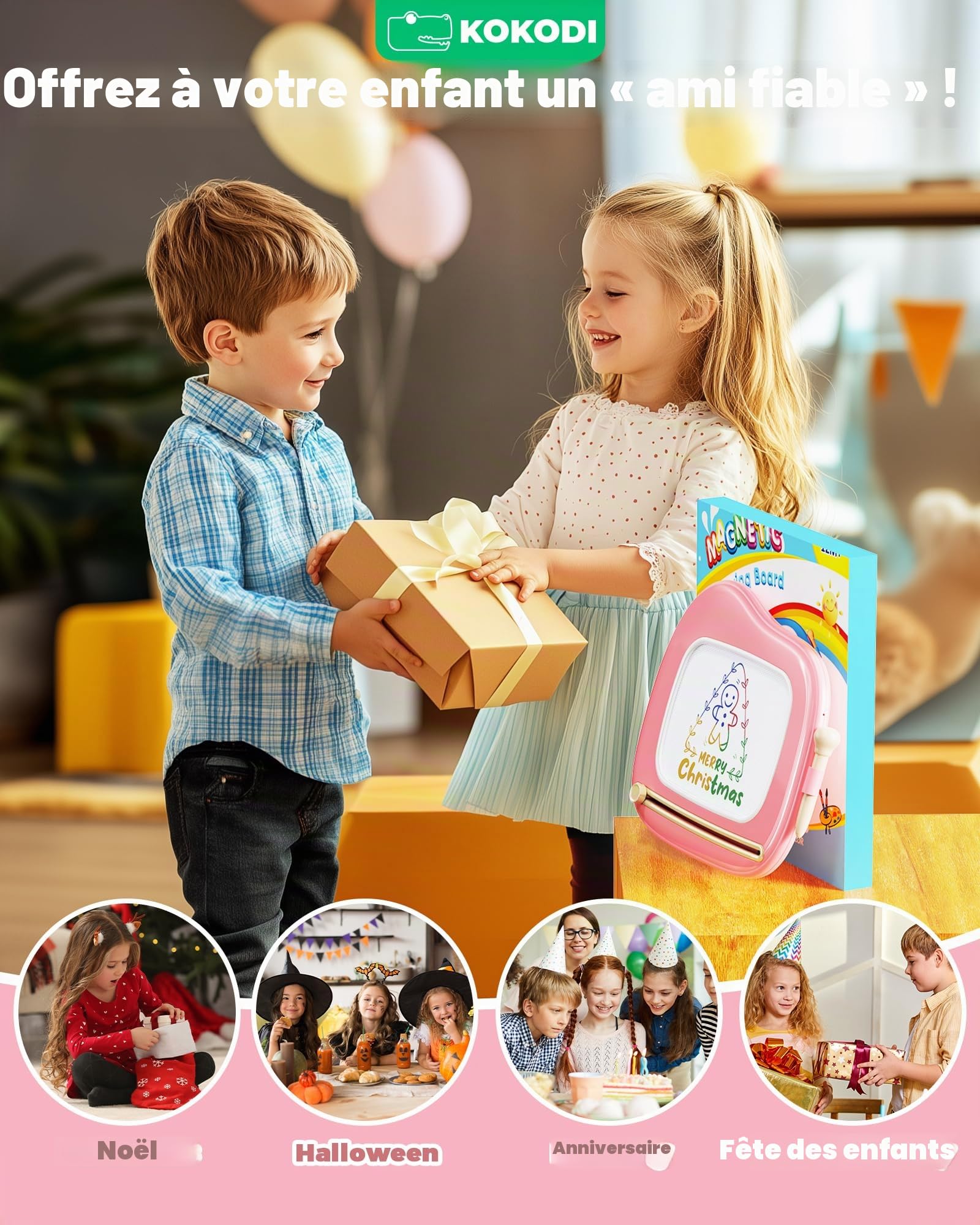 KOKODI Jouet Enfant 2 ans, Jouet Fille 2 ans, Ardoise Magique pour les Enfants, Jouets éducatifs de Voyage pour les Enfants de 1 2 3 ans, Cadeaux de Anniversaire Pâques (rose)