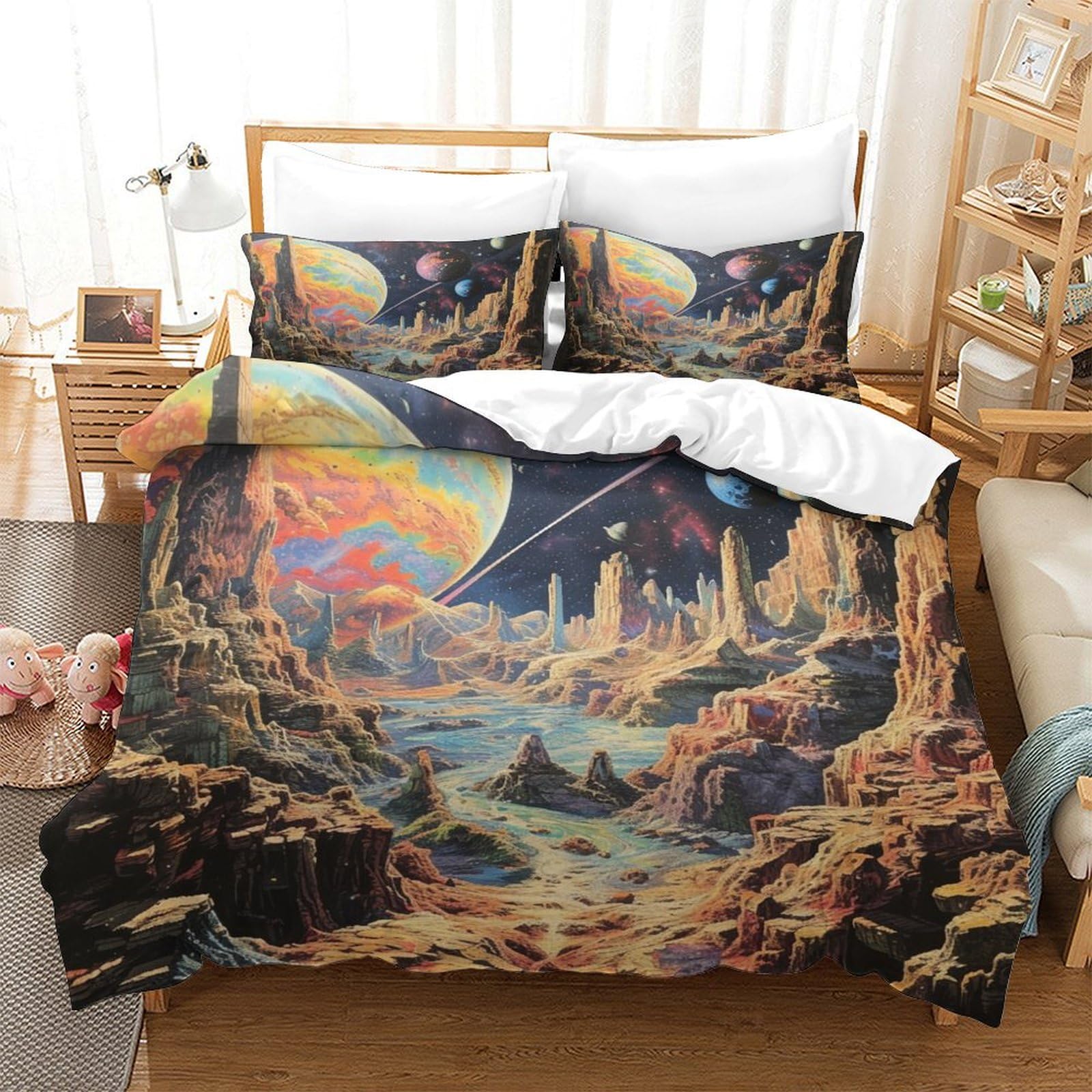 Housse de couette 140x200 parure de lit 3 pièces en microfibre douce avec taies