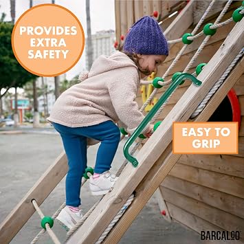 Bacaloo 16.5 Inches Monkey Bars for Kids Outdoor - 8 Green Powder Coated Bars, Set of Two 37 Inch Safety Handle Bars, and Set of Two 9.5 Inch Safety Handle Bars