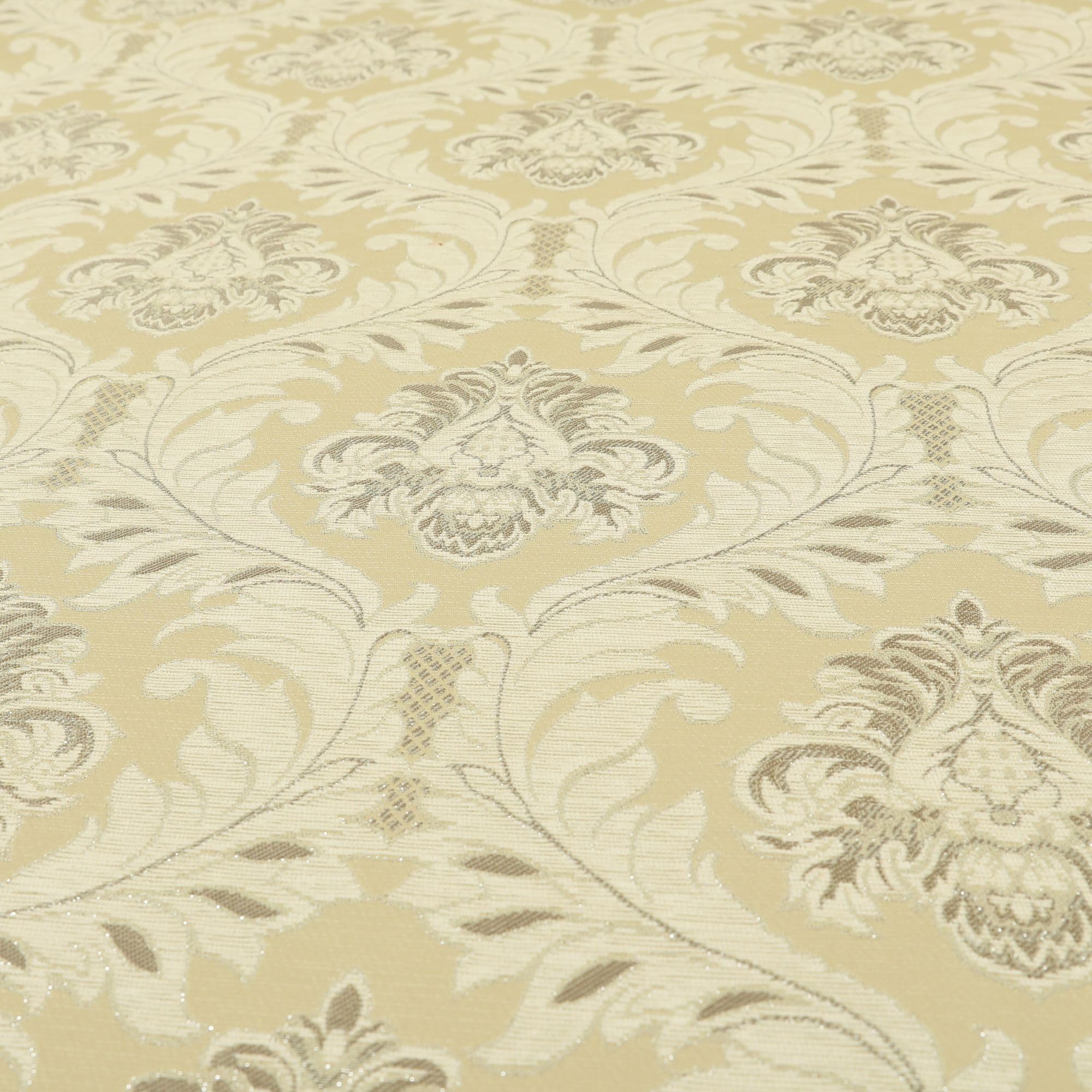 Redbrick Mill Fabrics Beige Gold Modern Damask Pattern Gold Shine Effect Beige Upholstery Furnishing Fabric, 135Cm Width (Per Metre)