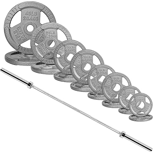 Fitvids Olympic Bar for Weightlifting and Barbell Weight Plates and Bar Set