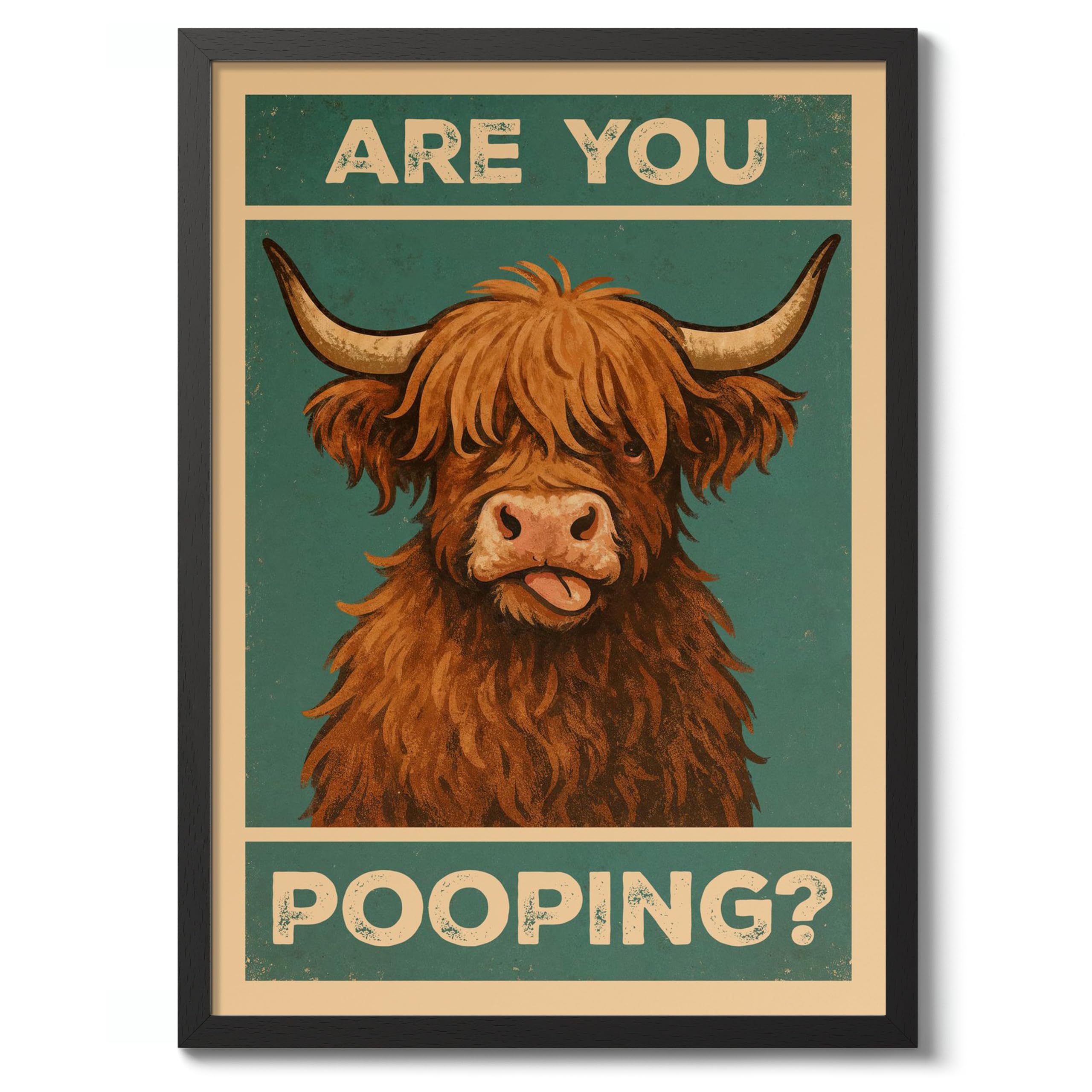 Are You Pooping? Poster, Retro Animal Bathroom Print, Comedy Toilet Wall Art, A3 (Black Frame) - 45x32.8cm โ image 1