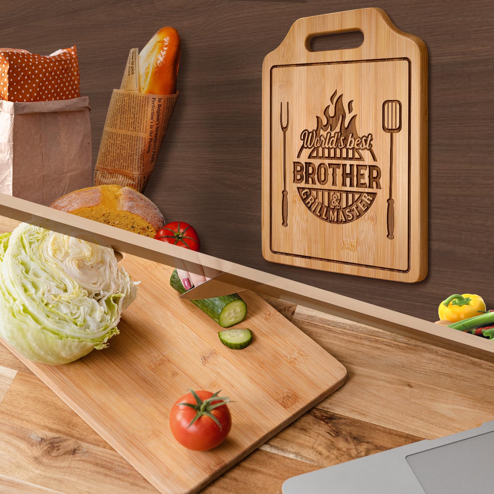 AceThrills Gifts for Brother Gifts Adult, Brother Christmas Birthday Gift from Sister for Fathers Day Gift - Engraved Cutting Board 12.3"L × 8.7"W × 0.4"Th