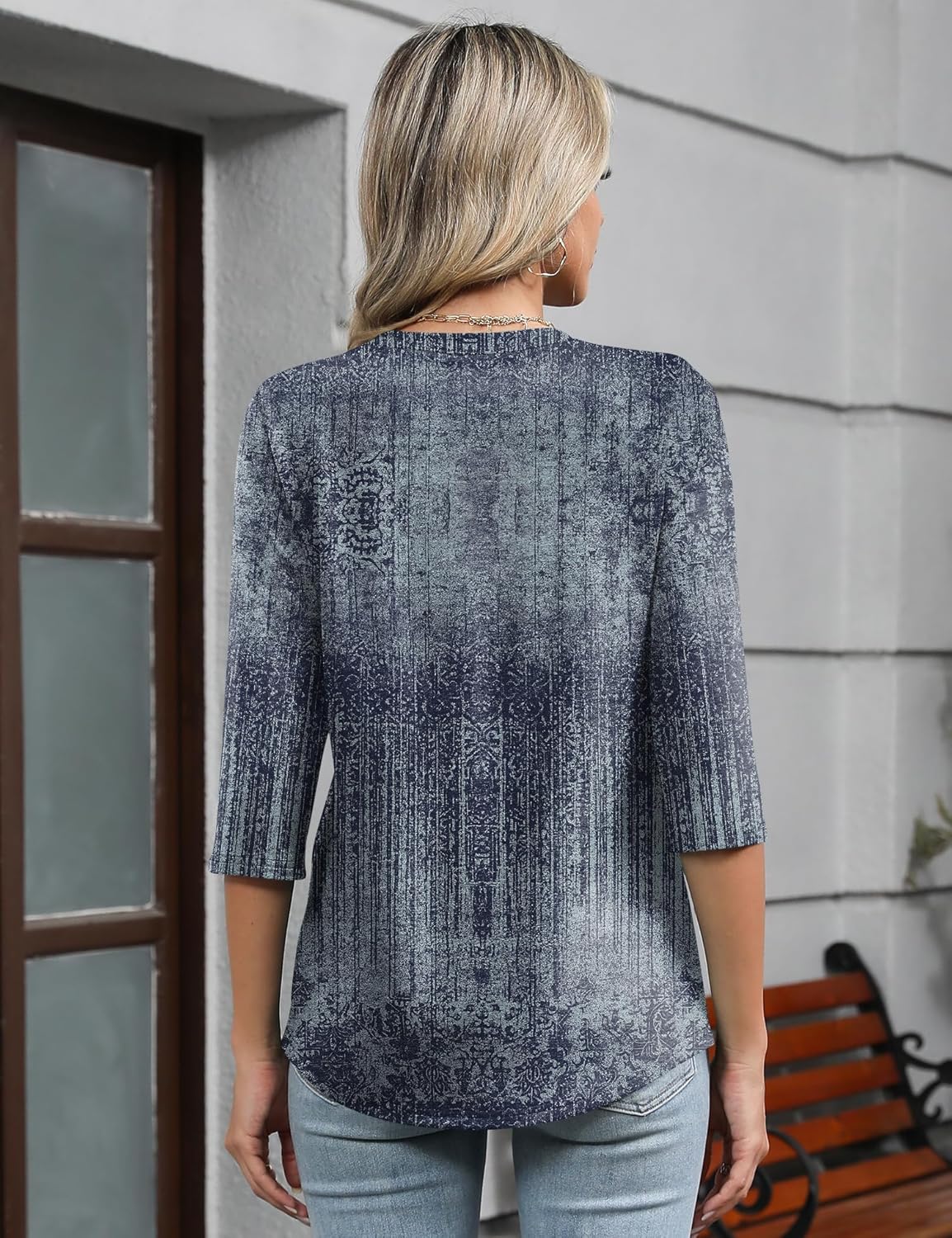 Romanstii Shirts for Women 2026 Spring 3/4 Length Sleeve Womens Tops Dressy Casual Pleated Blouses V Neck Tee Shirts S-3XL - Image 6