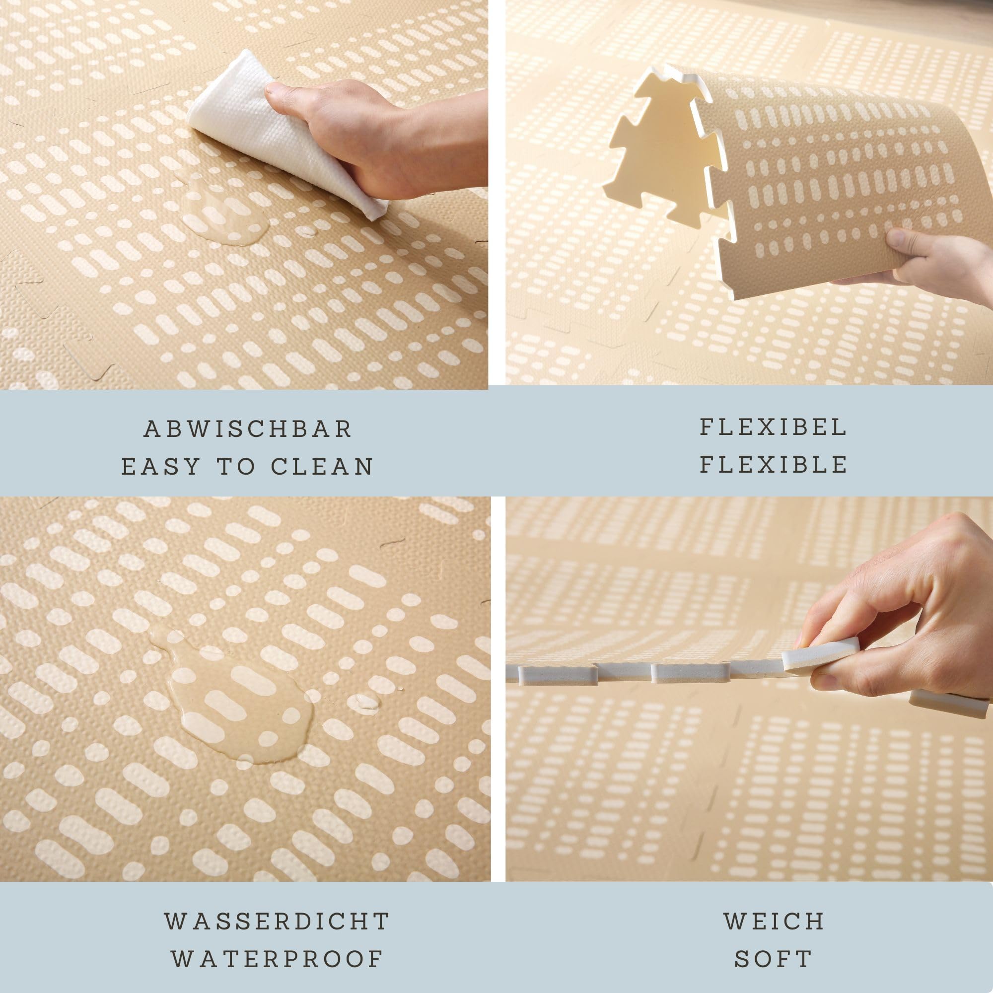 Tappeto puzzle elegante Hygge Beige 1,7 x 1,2 m - 16 lastre XL morbide, spessi, inodore, facile da pulire, confezione senza plastica