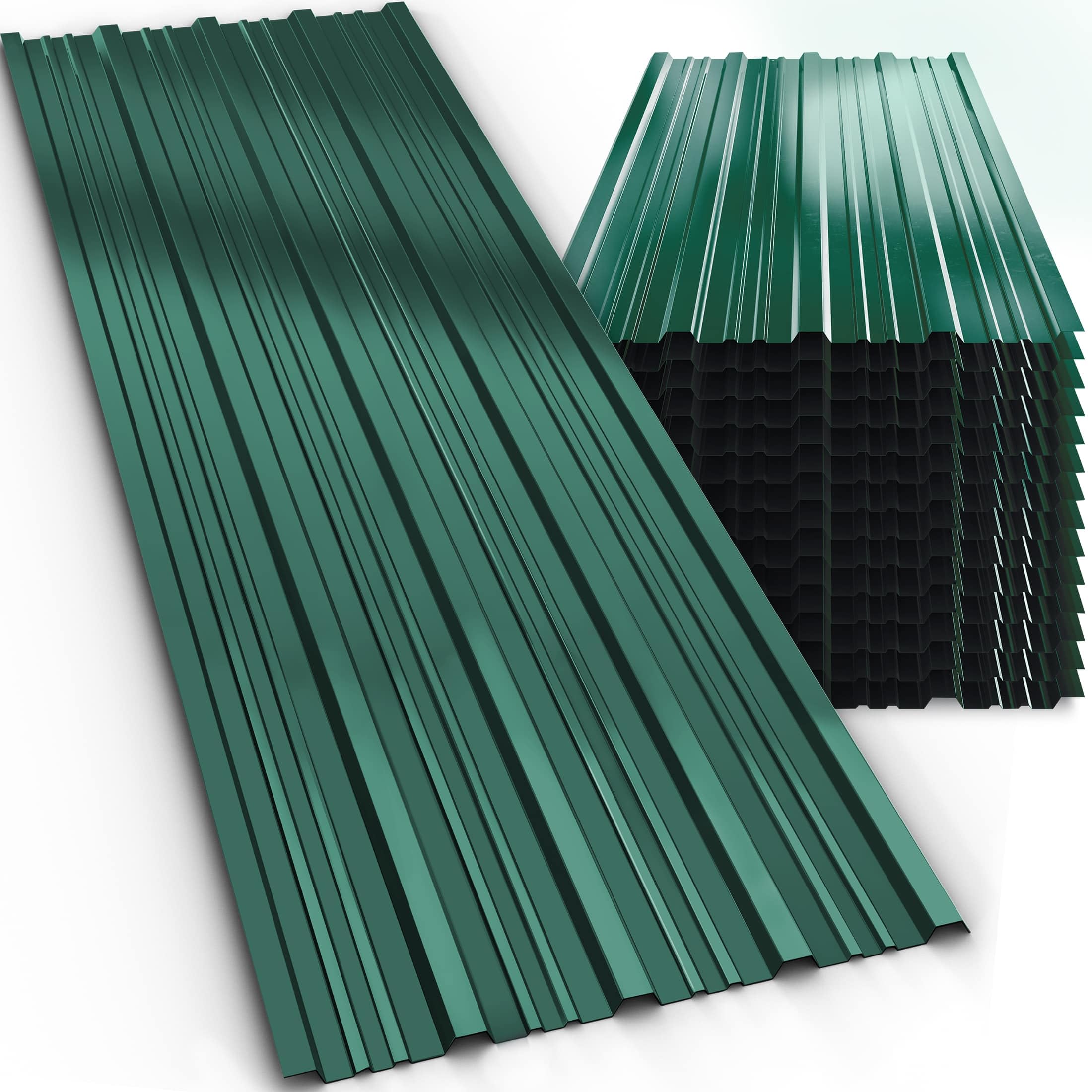 GARDEBRUK® 14x Paneles Tejado Trapezoidales, 110x46cm = 7m², Placas Galvanizadas, Chapas Onduladas Perfiladas Sandwich, Sin Agujeros, Verde, Garage Caseta Cobertizo Construcción, Fácil Montaje