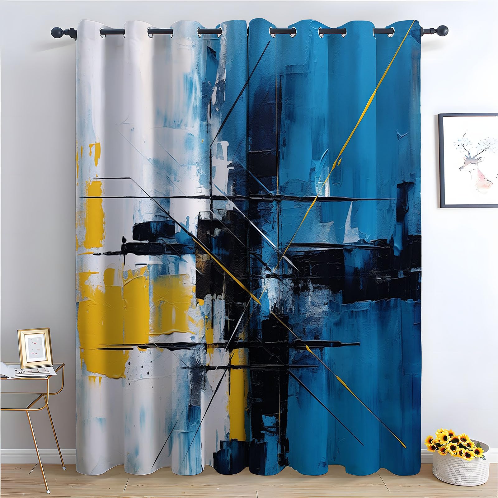 WQBQKKX Green Plant Curtains Retro Black out Curtains Watercolor Botanical Flower Print Pattern Window Drapes for Bedroom-52 W x 96" L (Pack of 2)