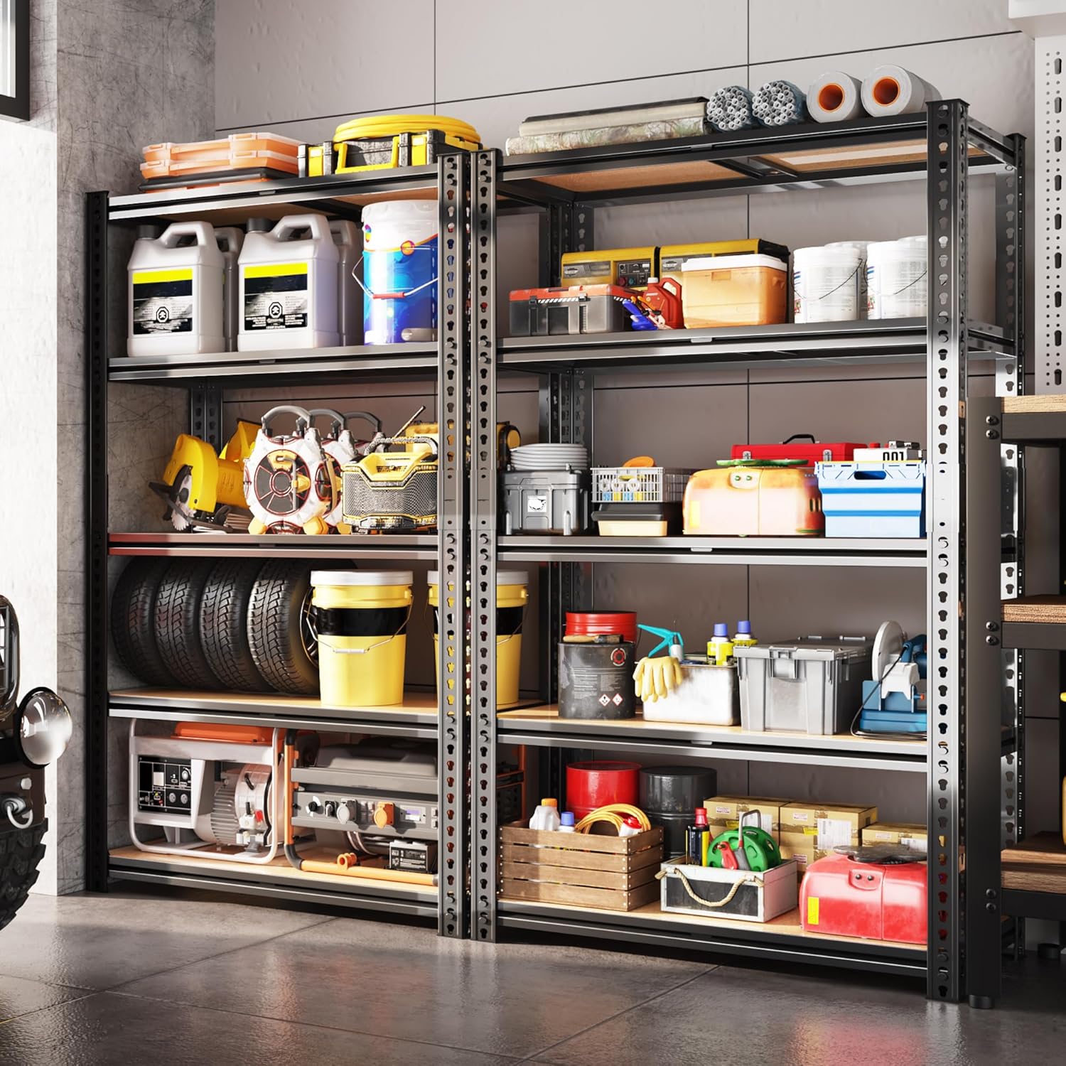 2000LBS Storage Shelves 5 Tier Adjustable Garage Storage Shelving, Heavy Duty Storage Rack Utility Shelf for Garage, Kitchen, Pantry, Basement, 60.2" H x 28" W x 12" D, 2 Pack