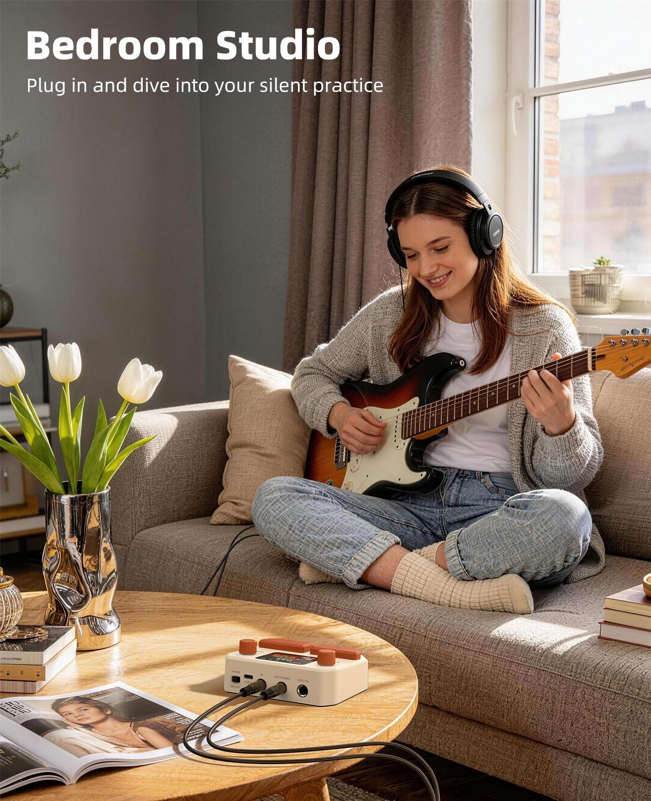 LEKATO Pedale Effetti per Chitarra Basso Processore Multieffetto 10 Moduli Effetto, 99 Preset, 30 Modelli di Amplificatori/Cabinet, Interfaccia Audio USB con OTG e Bluetooth, Display LCD da 2", Bianco