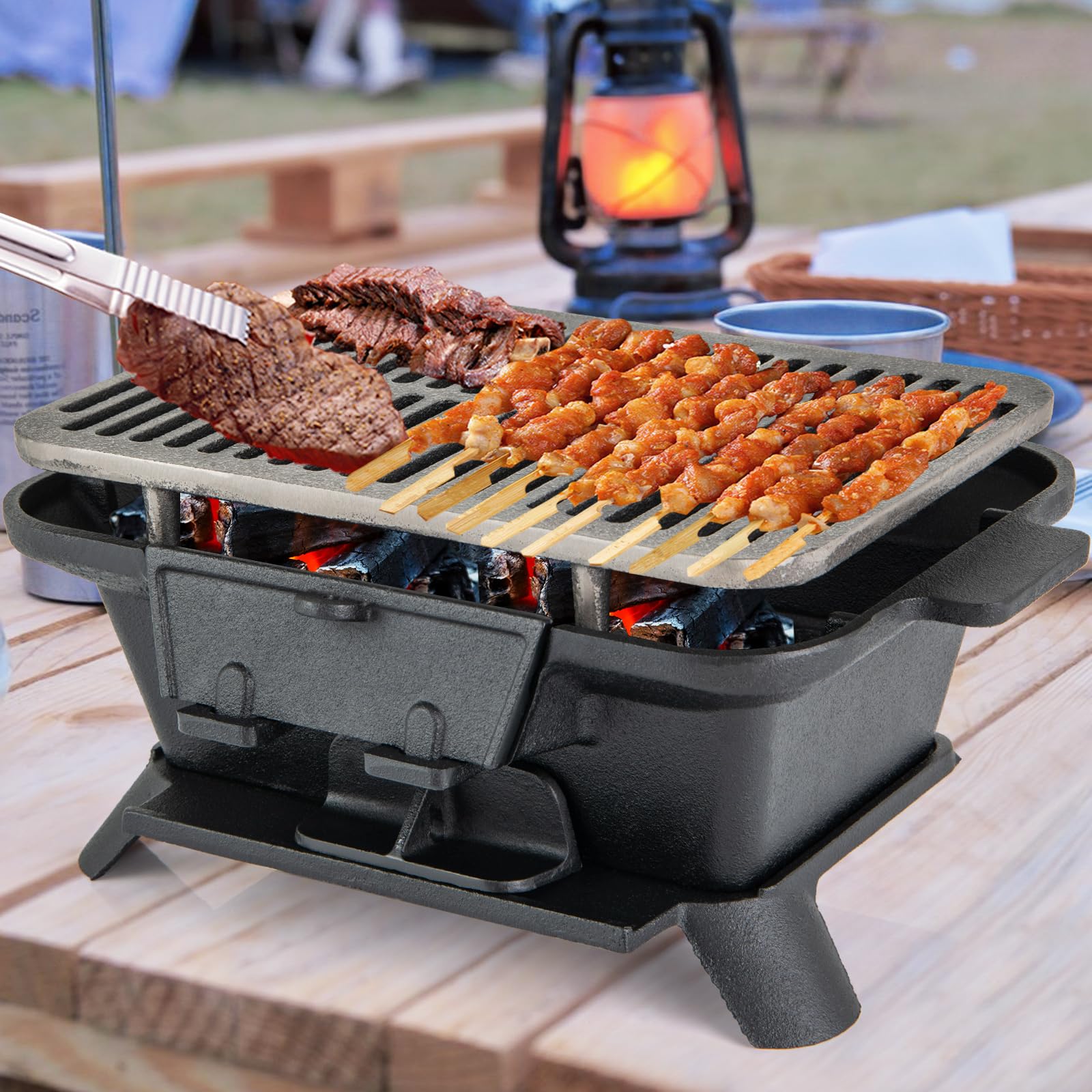 Amazon.com: HAPPYGRILL Cast Iron Charcoal Grill, Portable Hibachi
