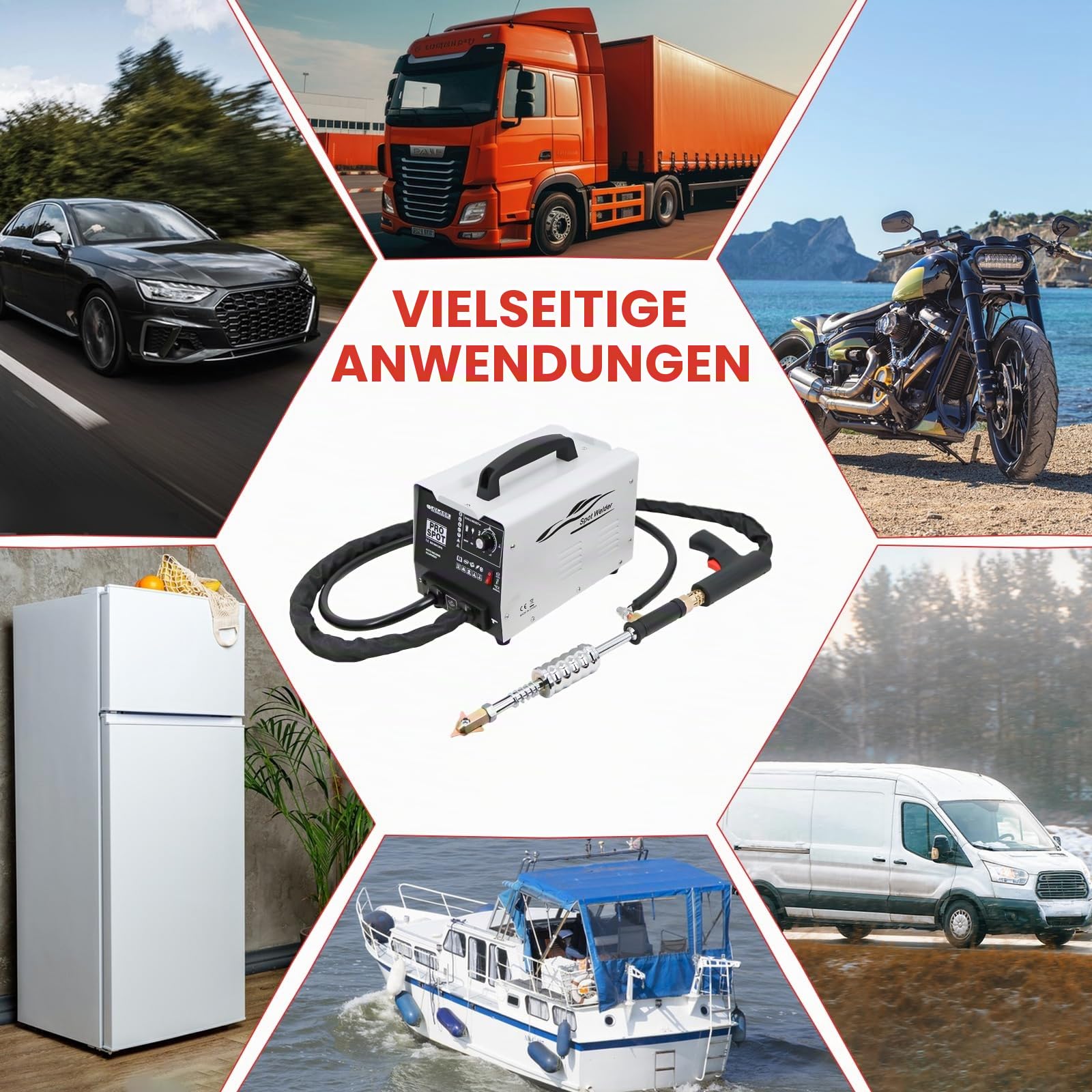 1,8KW Karosserie Ausbeulspotter, 220V Punktschweißmaschine mit Schiebehämmer & 7 verstellbaren Modi, Professioneller Dellenzieher für Auto- und Lkw-Karosseriereparatur, Werkzeug zur Dellenentfernung